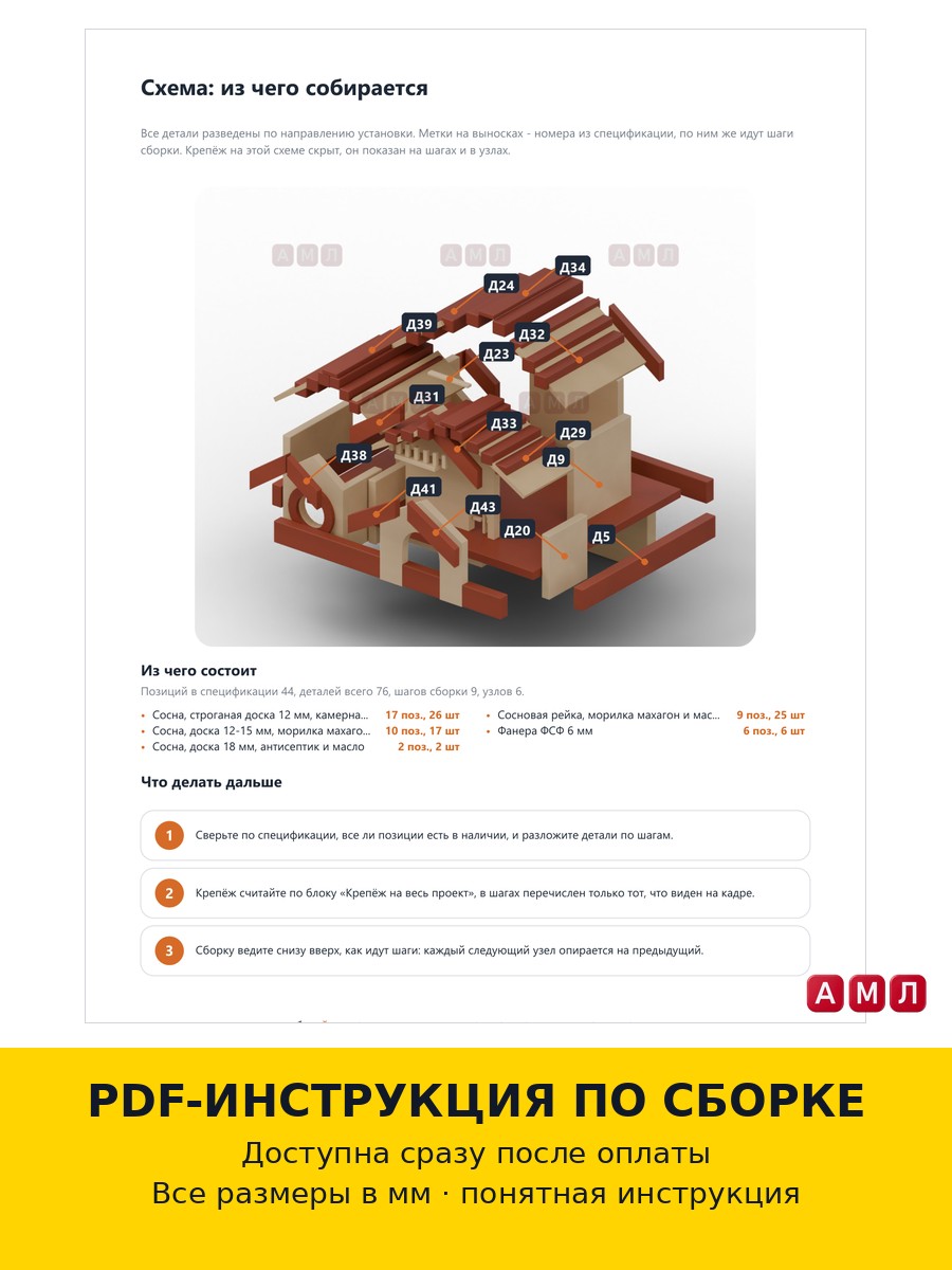 Проект чертеж мини домик для птиц скворечник из дерева