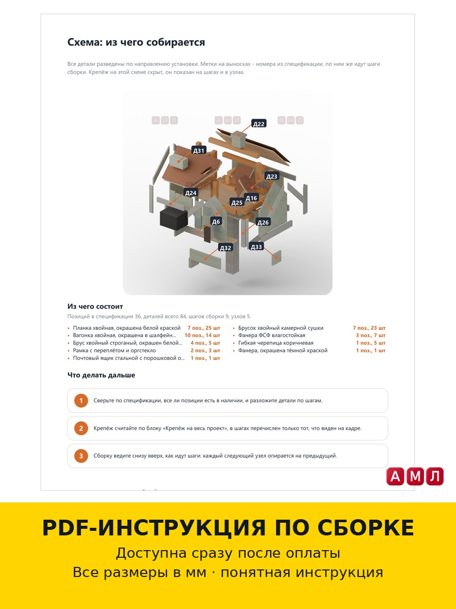 Проект чертеж декоративный мини домик из дерева для дачи