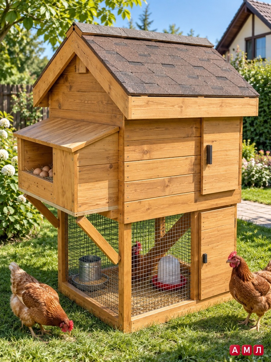 Курятник из дерева на 5-7 кур двухэтажный