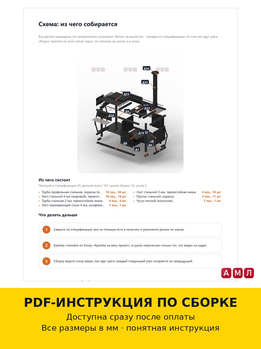 Проект чертеж мангал с казаном 140 см