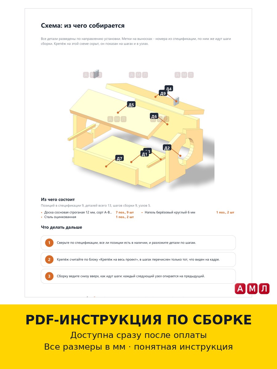 Проект чертеж деревянная кормушка для птиц зернами