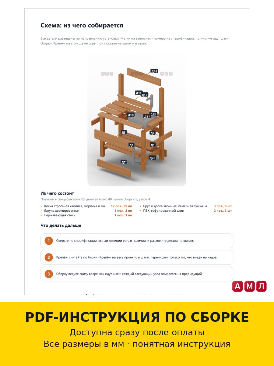 Проект чертеж Умывальник дачный уличный 1.5x1м