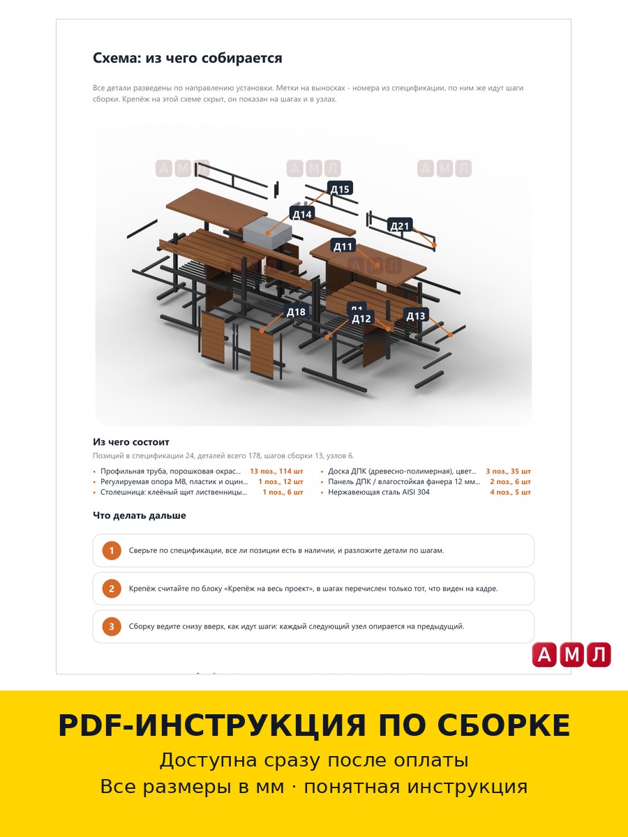 Проект чертеж Летняя уличная кухня длина 3 метра