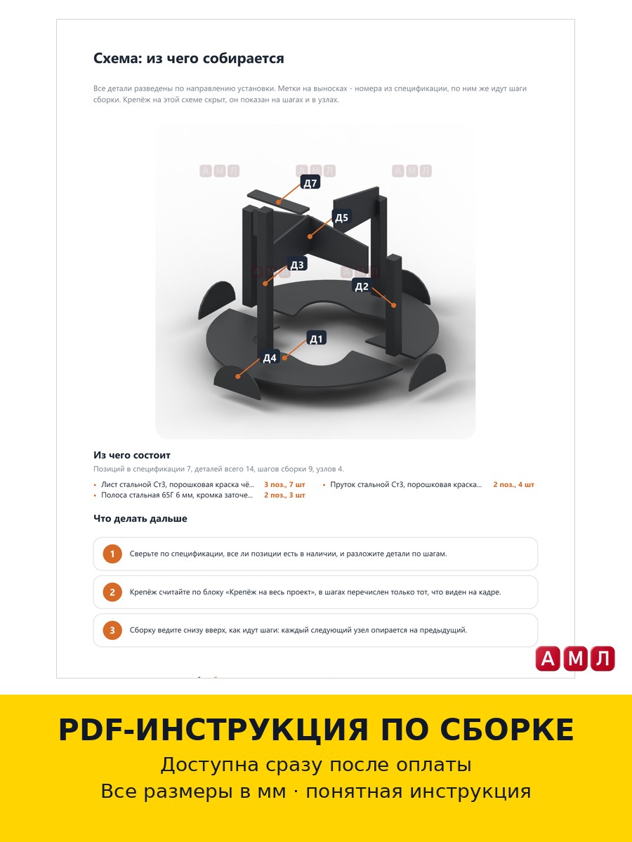Проект чертеж Металлический дровокол, ручной