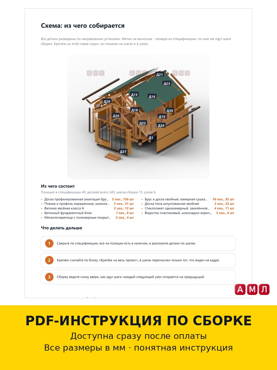Проект чертеж модульная садовая беседка-терраса из профилированного бруса 3х4 метра