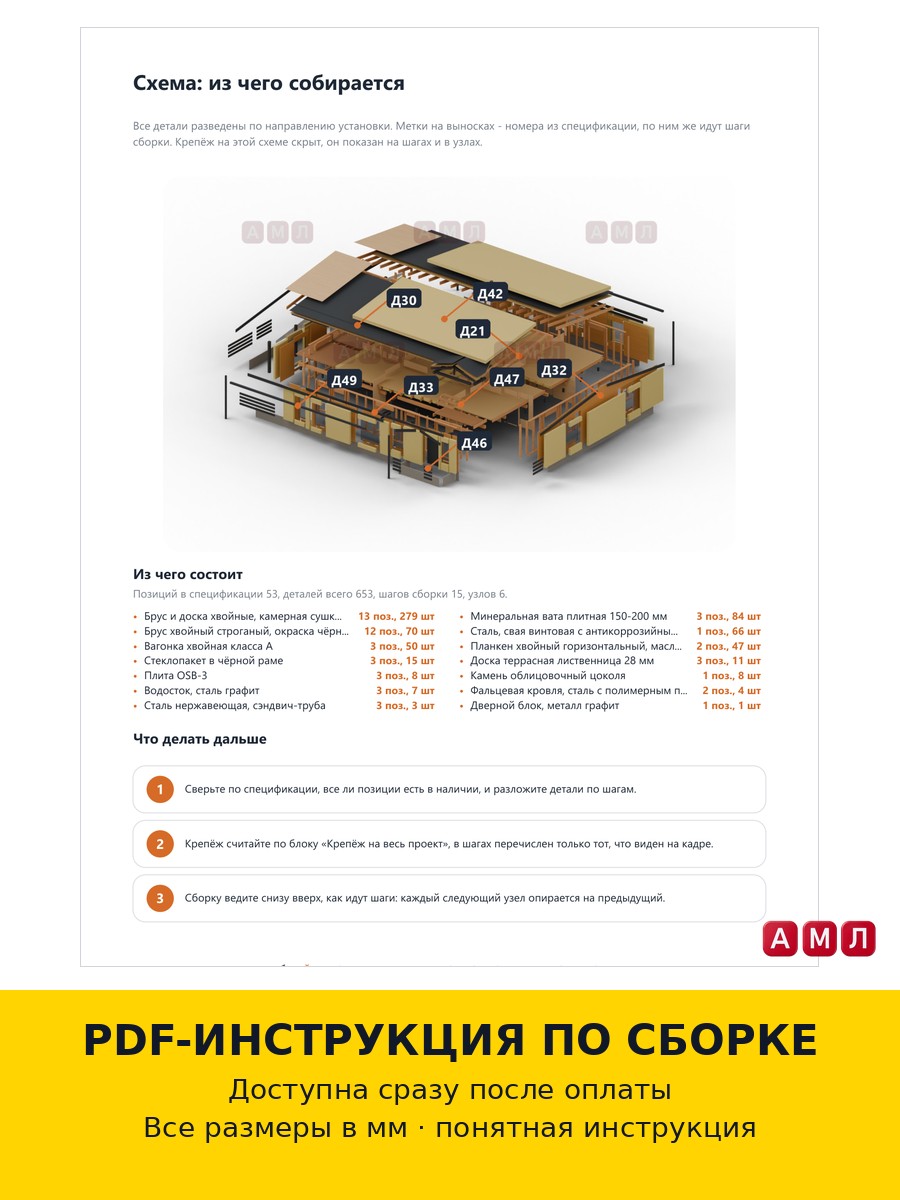 Премиум проект чертеж Каркасный одноэтажный дом 14х12 метров построить