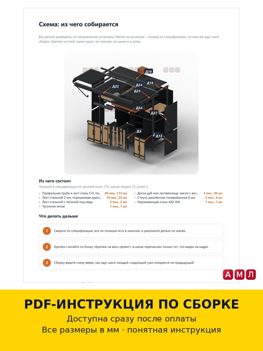 Премиум проект чертеж раскладной мангал из металла