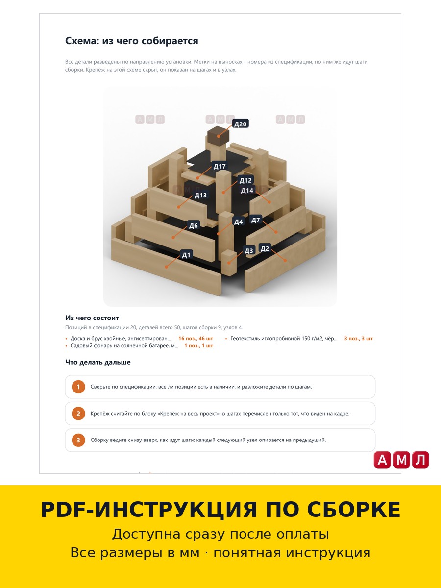 Премиум проект чертеж многоярусная клумба альпийская горка грядка из дерева построить