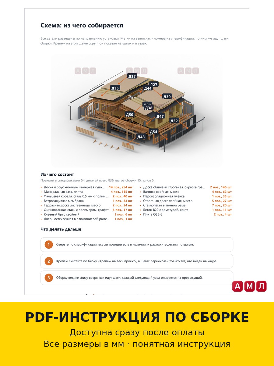 Премиум проект чертеж Каркасный одноэтажный дом 12х10 метров построить
