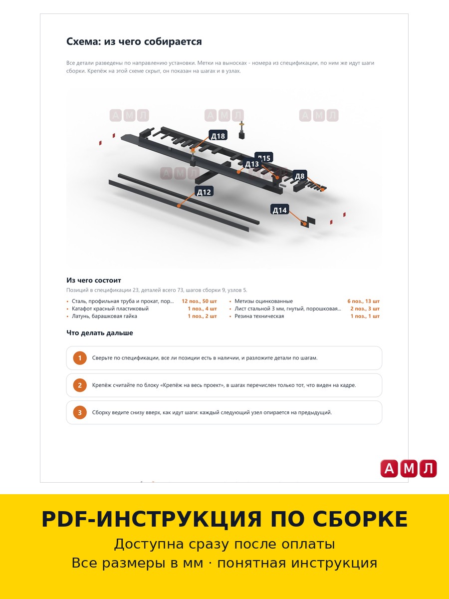 Проект чертеж Площадка с крепежом на фаркоп для транспортировки мотоциклов мотохвост