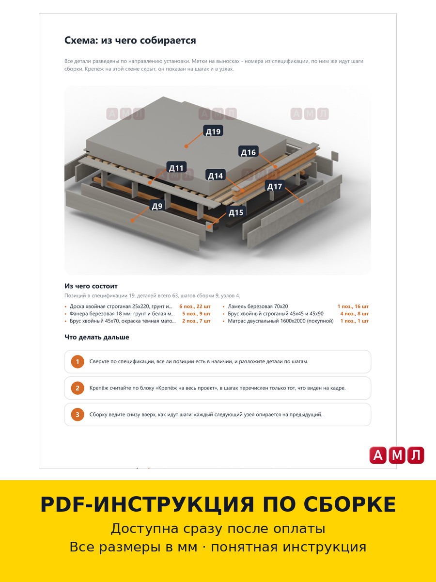 Проект чертеж двуспальной кровати из дерева двухспальная
