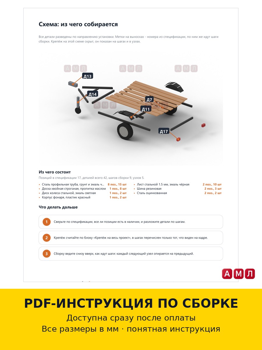Премиум проект чертеж Рама легкового прицепа 3 метра