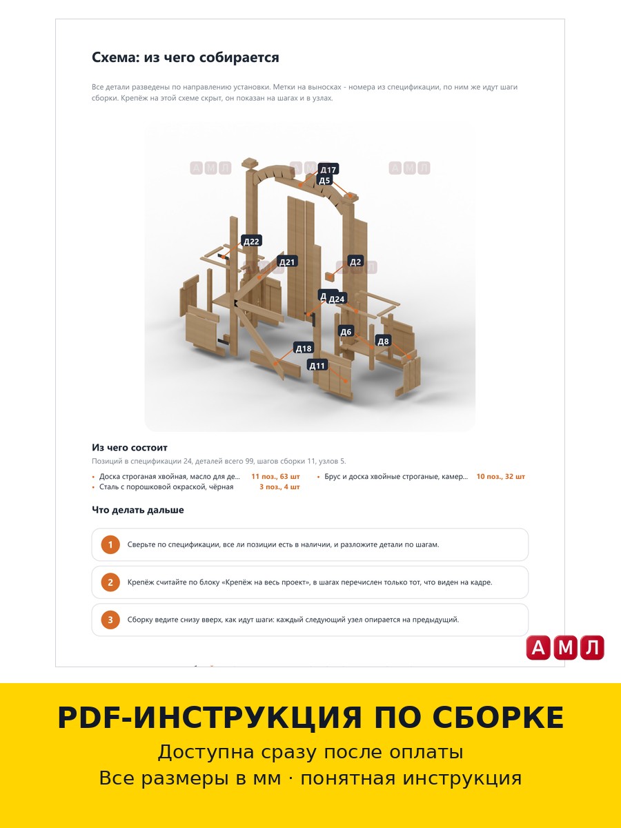 Премиум проект чертеж Ворота калитка с клумбами из дерева