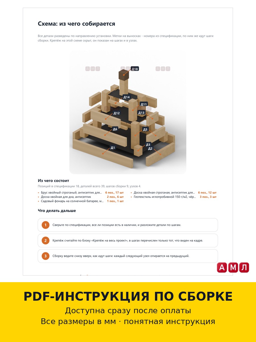 Проект чертеж многоярусная деревянная клумба, альпийская горка