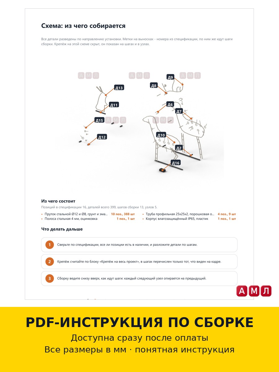 Премиум проект чертеж Новогодние Заяц и Олень из металла, каркас
