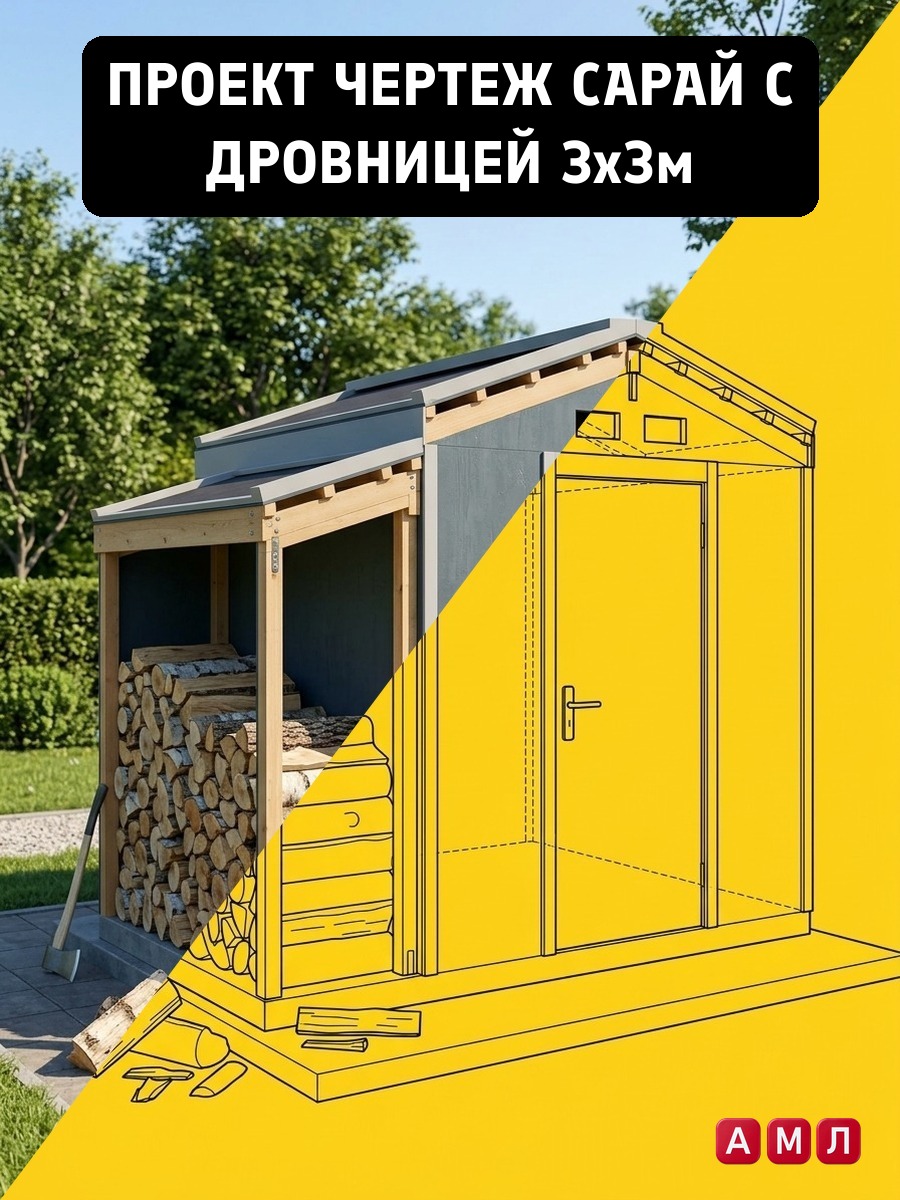 Сарай с дровницей 3x3м