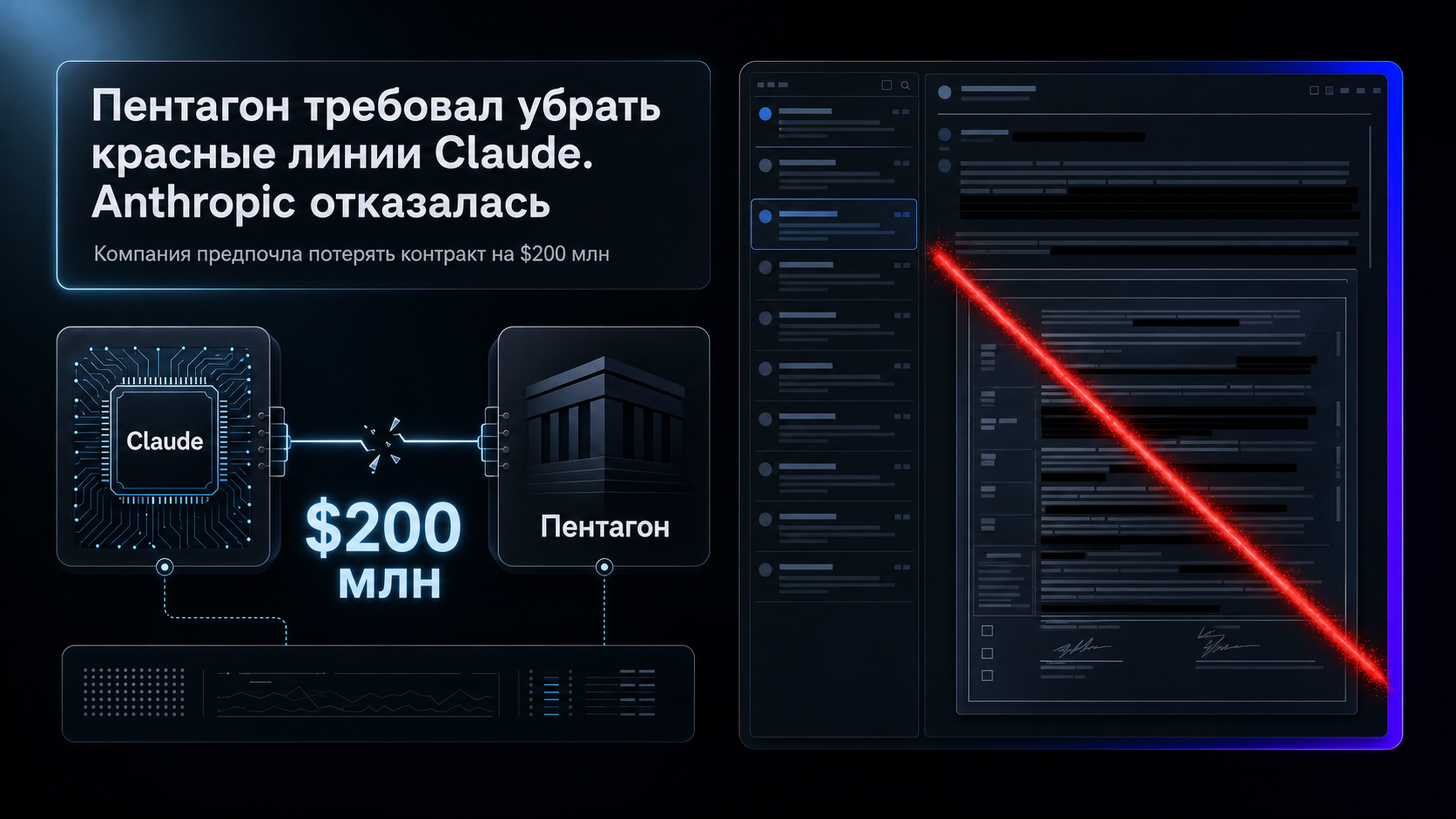 Обложка статьи: Пентагон требовал убрать красные линии Claude. Anthropic отказалась