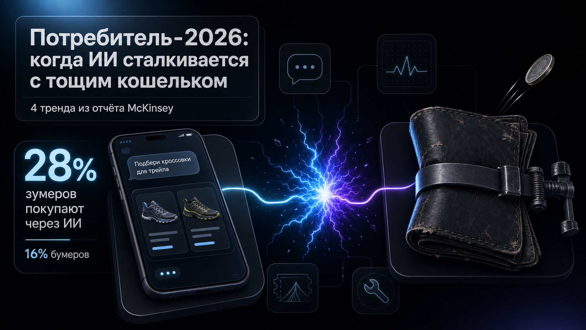 Обложка статьи: Потребительские тренды 2026: когда ИИ сталкивается с тощим кошельком
