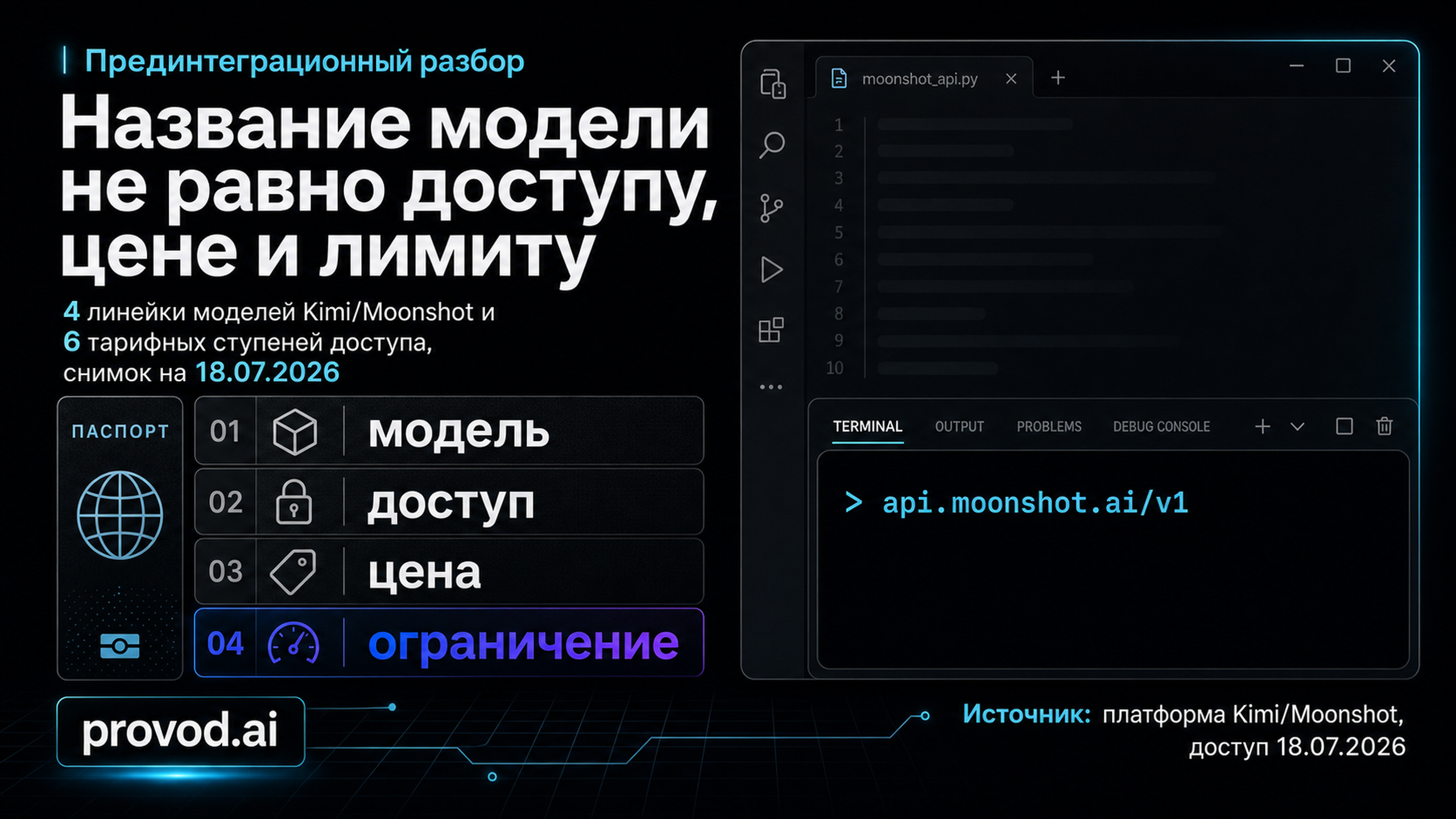Обложка статьи: API Kimi перед coding-интеграцией: цена и доступ