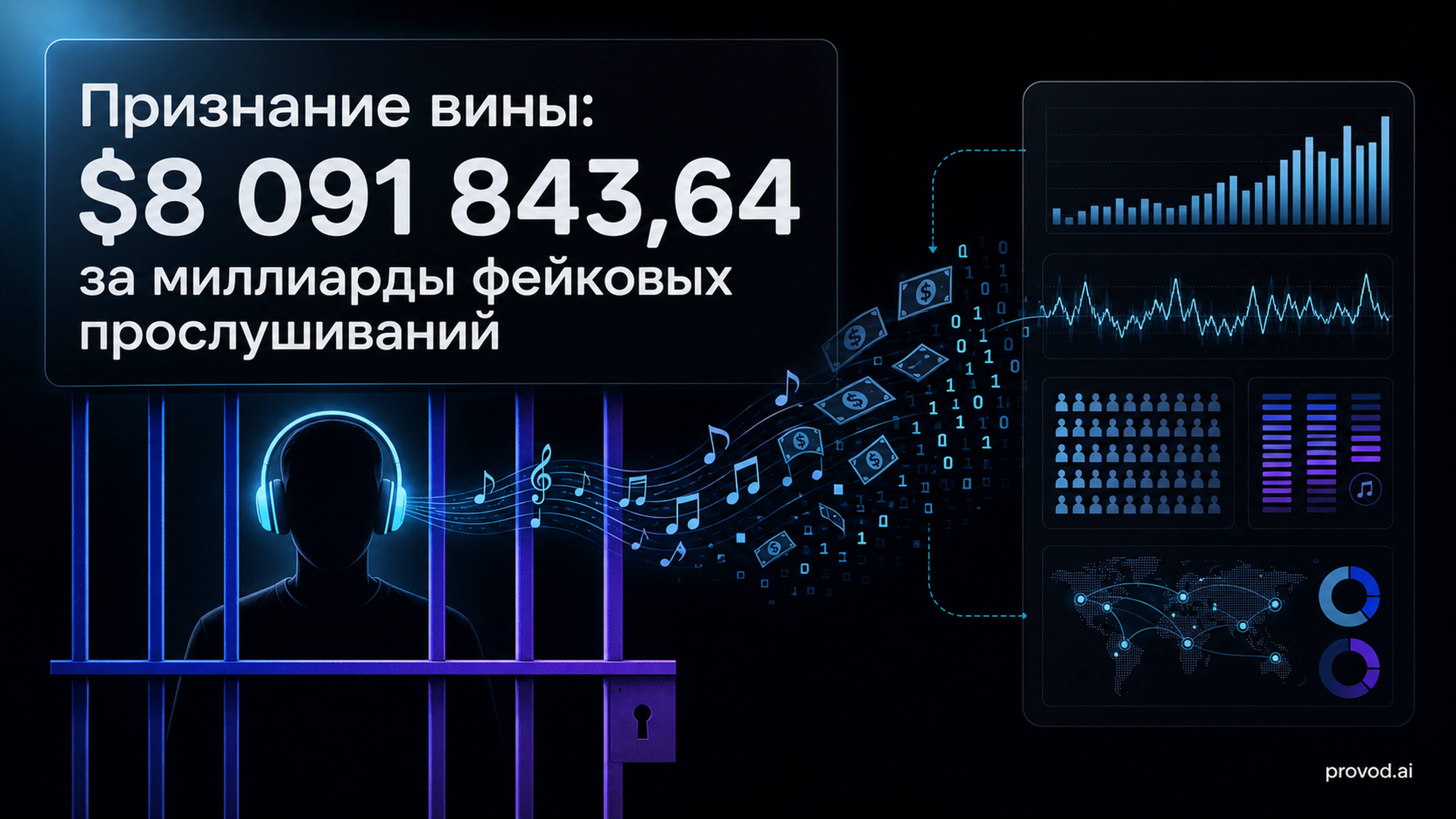 Обложка статьи: Нейро песня довела до суда: первый уголовный срок за ИИ-стриминг-фрод на $8 млн