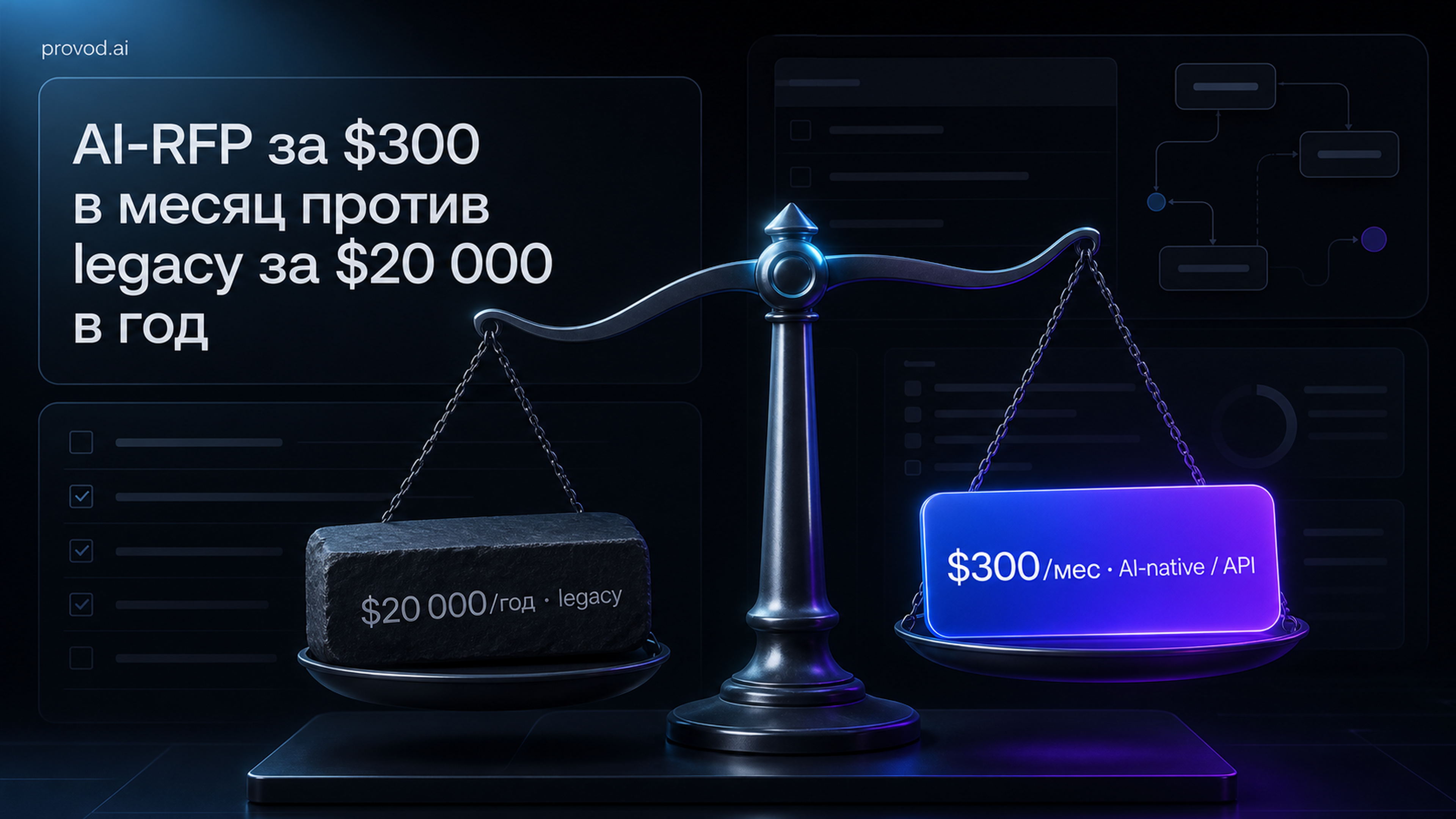 Обложка статьи: Нейросеть для кп: AI-RFP за $300 в месяц против legacy за $20 000 в год - что брать в 2026