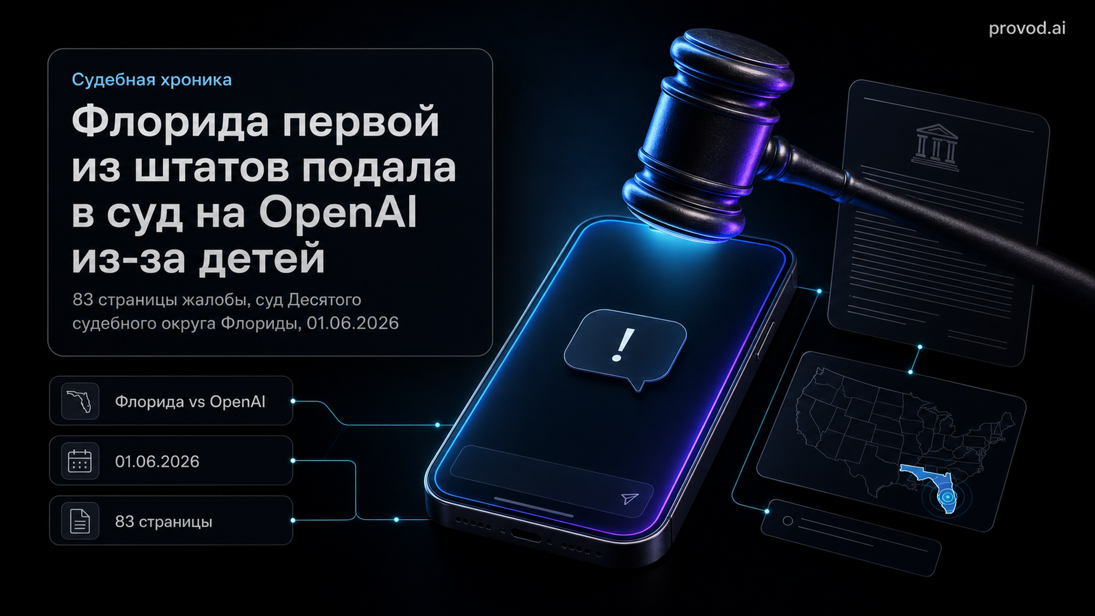 Обложка статьи: «чат джи пи ти» под судом: Флорида первая из штатов подала в суд на OpenAI из-за детей