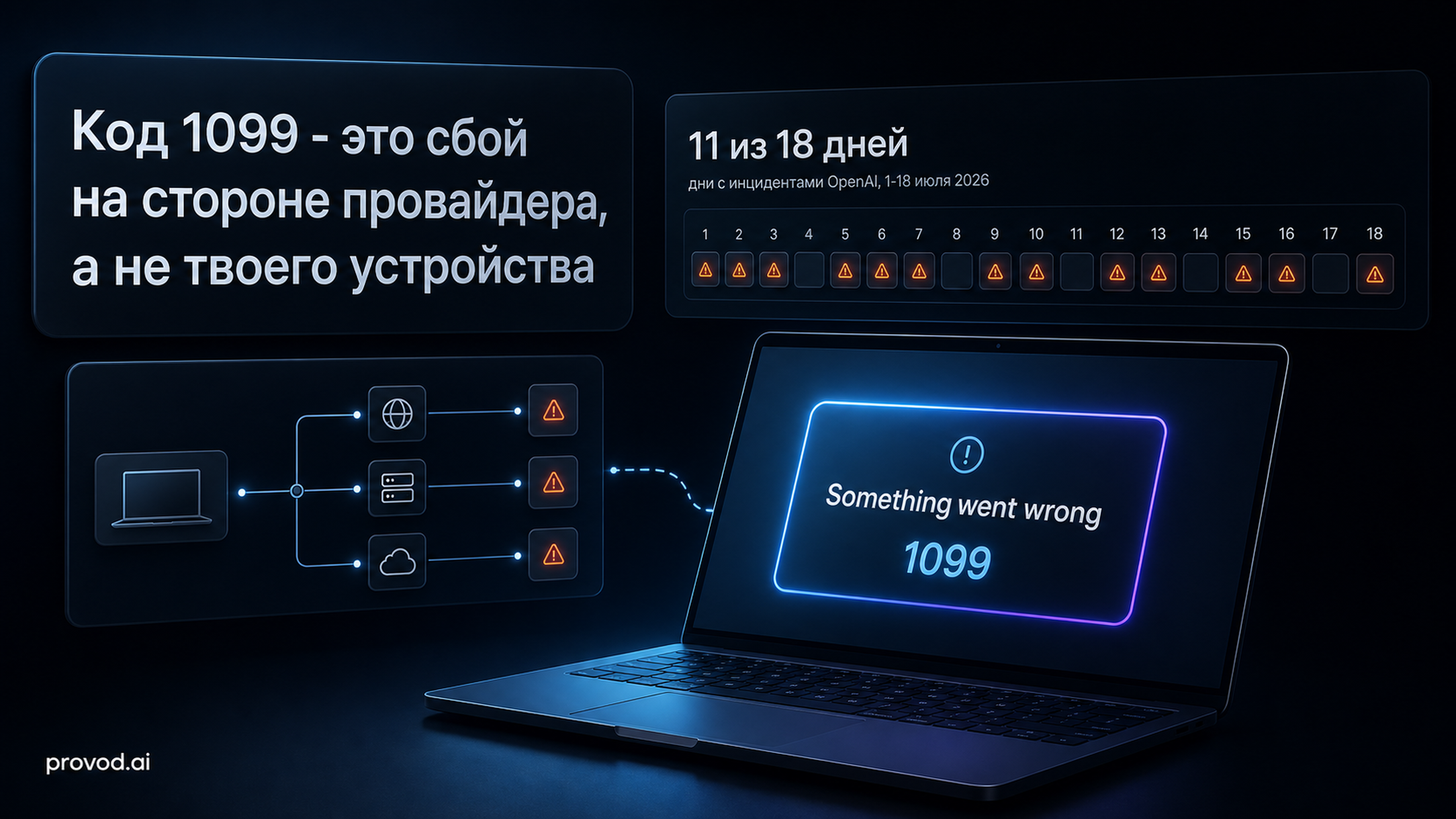 Обложка статьи: «что то пойти не так 1099»: июль OpenAI по статус-пейджу - деградации почти каждый день