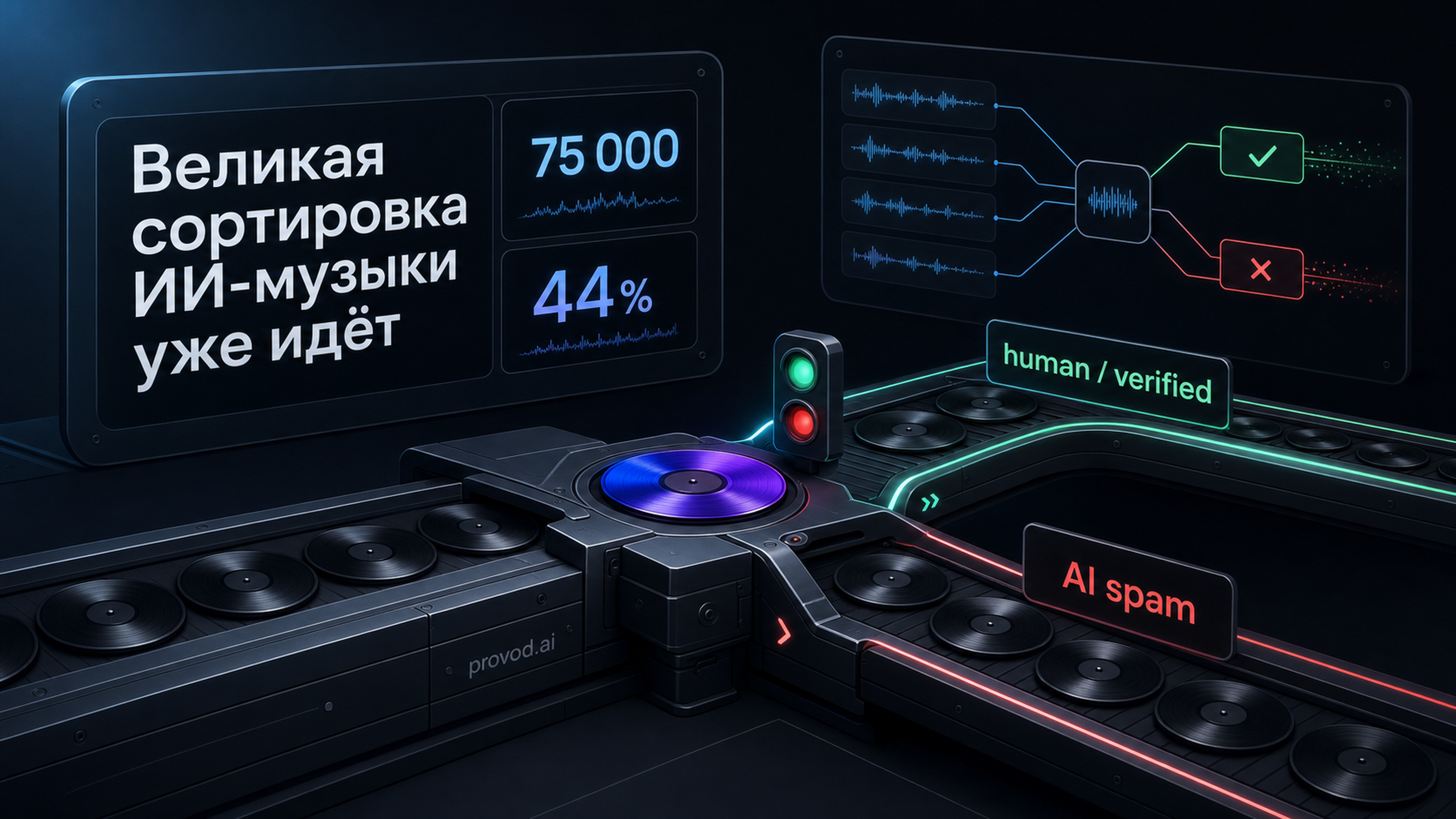 Обложка статьи: «ai covers» и великая сортировка ИИ-музыки: бейдж Spotify Verified и детектор Deezer