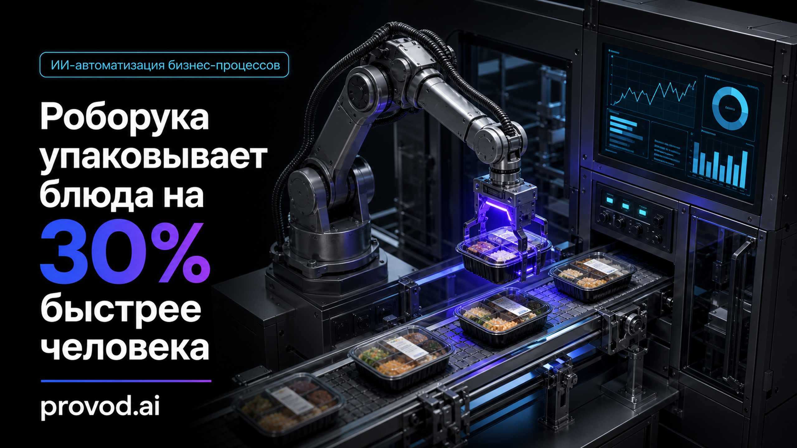 Обложка статьи: «Роборука» на фабрике Яндекс Лавки в Петербурге упаковывает готовые блюда на 30% быстрее человека: ии автоматизация бизнес процессов