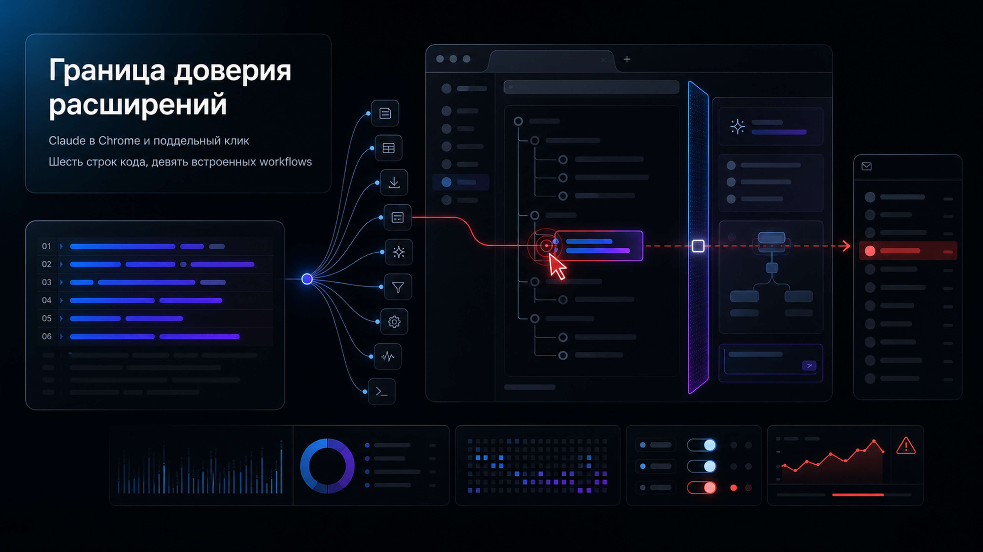 Обложка статьи: Claude в Chrome слушается поддельного клика. шесть строк кода открывают Gmail