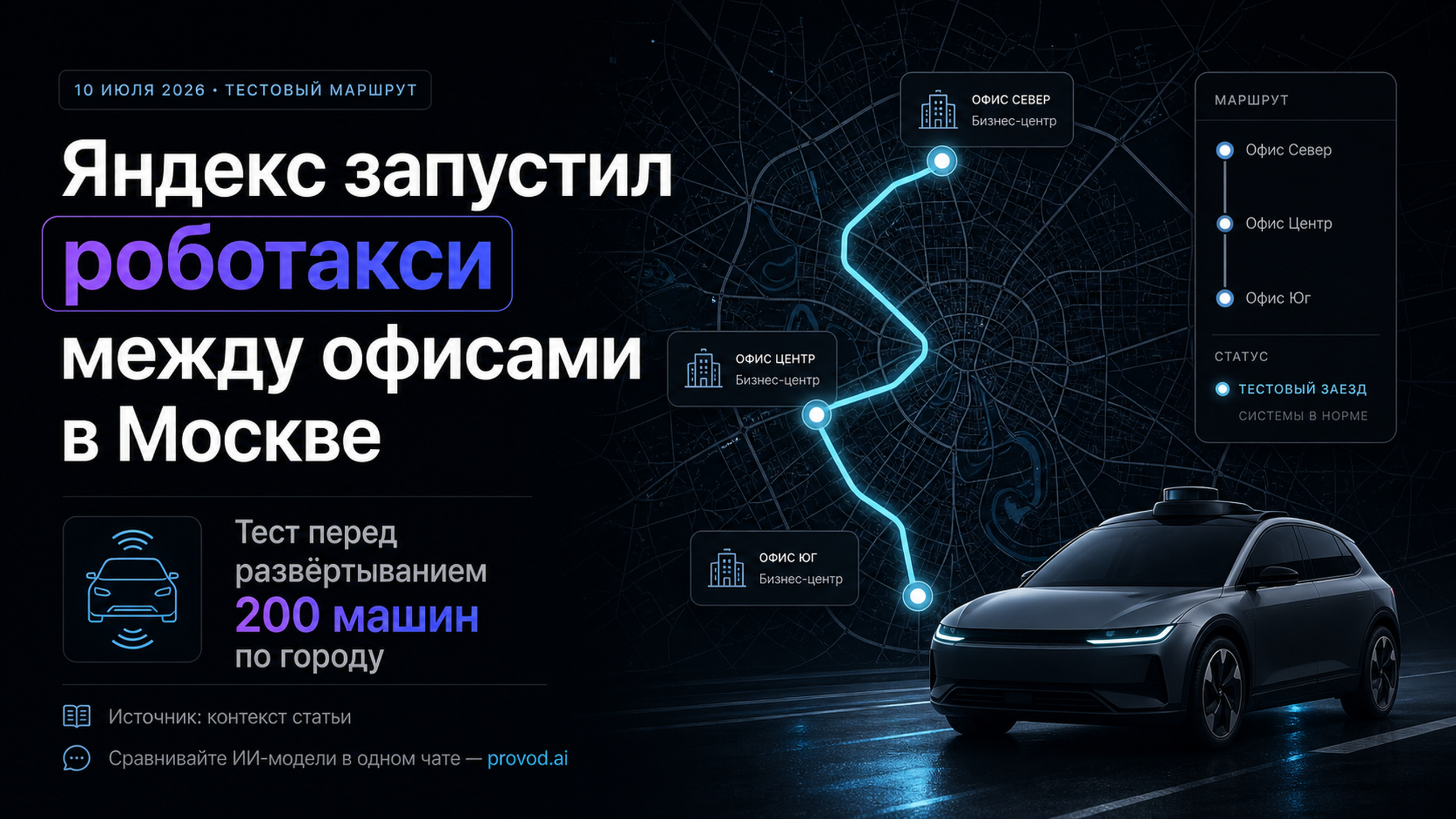 Обложка статьи: Яндекс запустил роботакси между своими офисами в Москве — тест перед развёртыванием 200 машин по городу: яндекс робот доставка