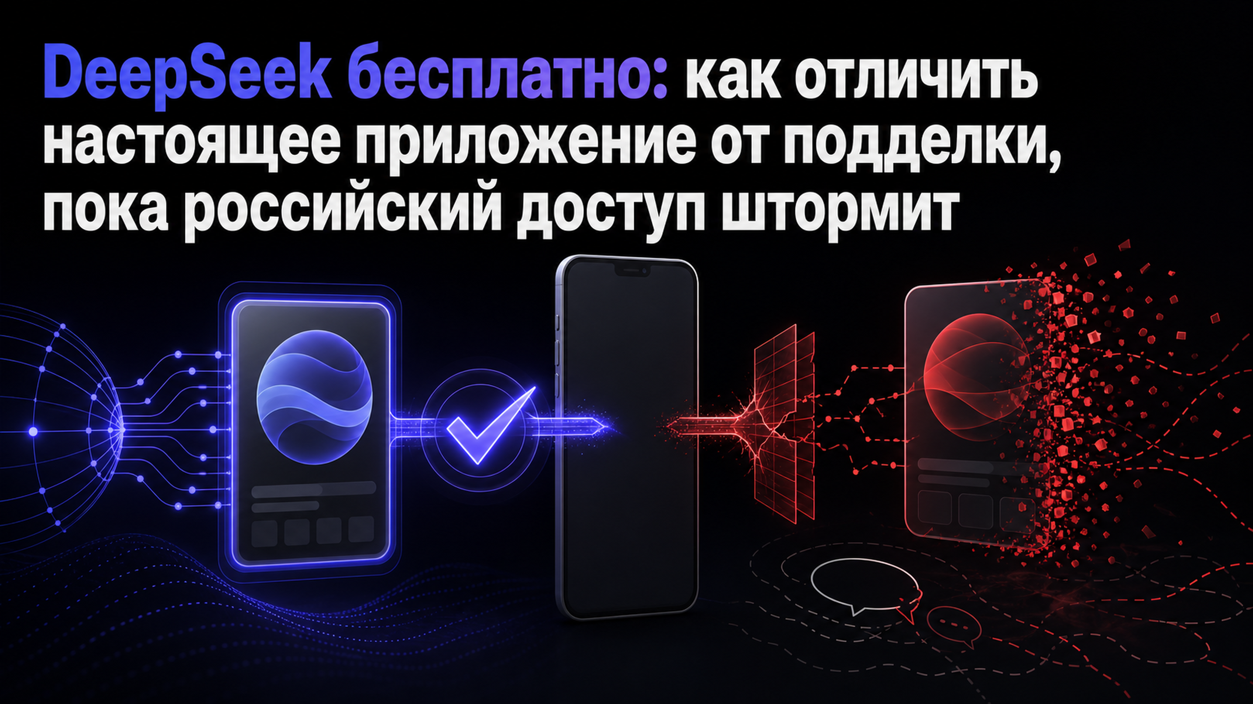 Обложка статьи: DeepSeek бесплатно: как отличить настоящее приложение от подделки, пока российский доступ штормит