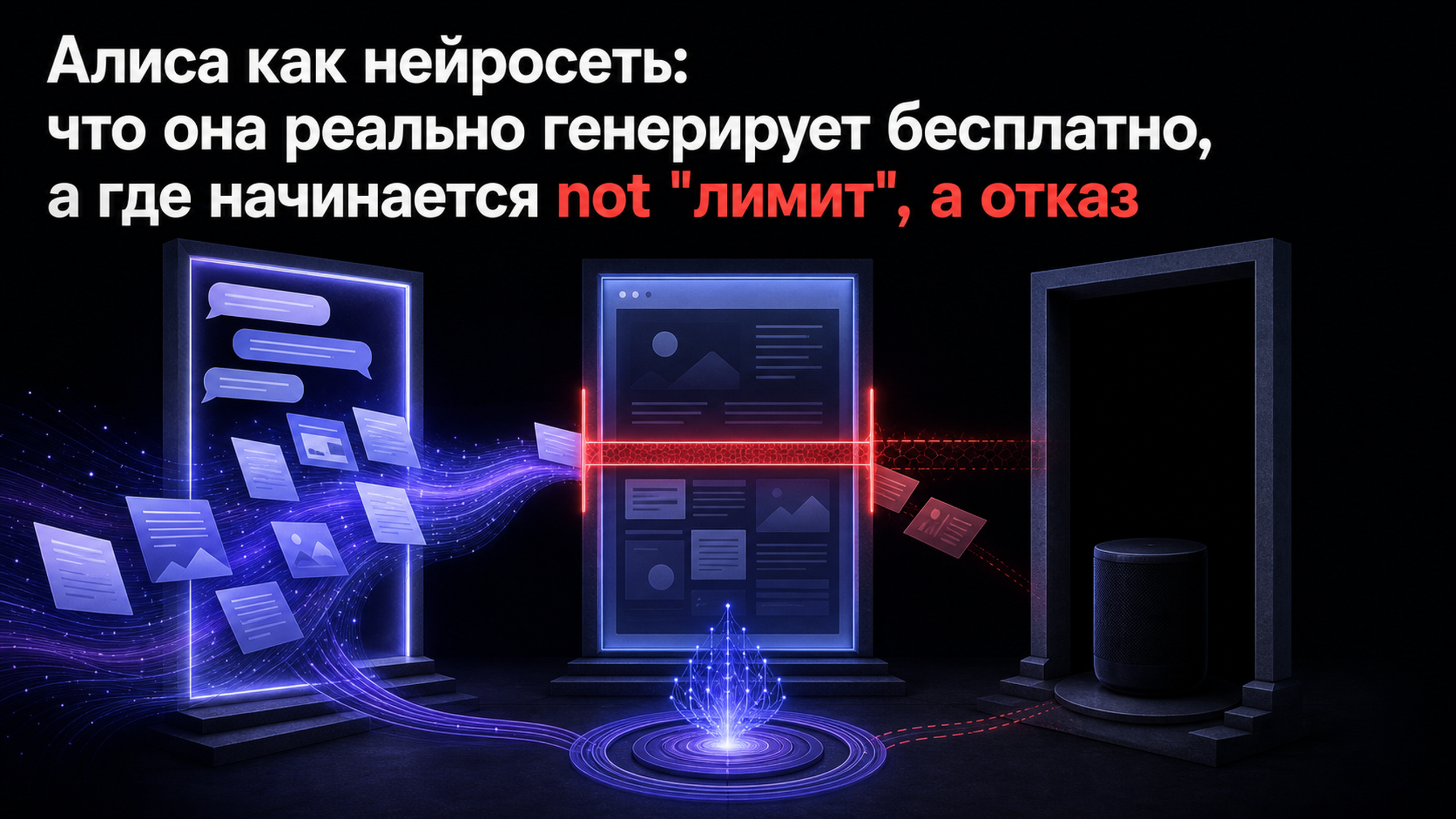 Обложка статьи: Алиса как нейросеть: что она реально генерирует бесплатно, а где начинается not "лимит", а отказ