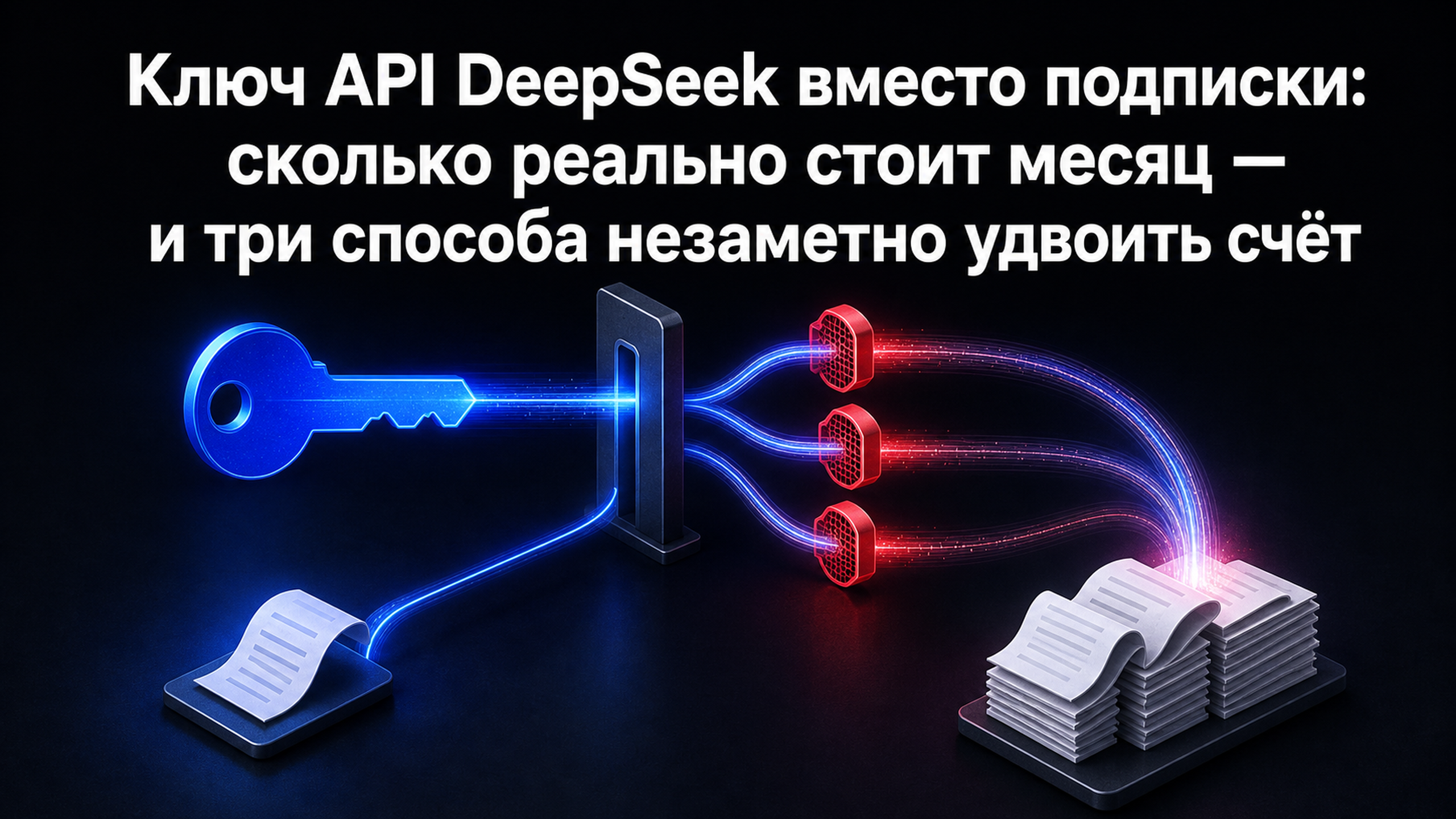 Обложка статьи: Ключ API DeepSeek вместо подписки: сколько реально стоит месяц — и три способа незаметно удвоить счёт