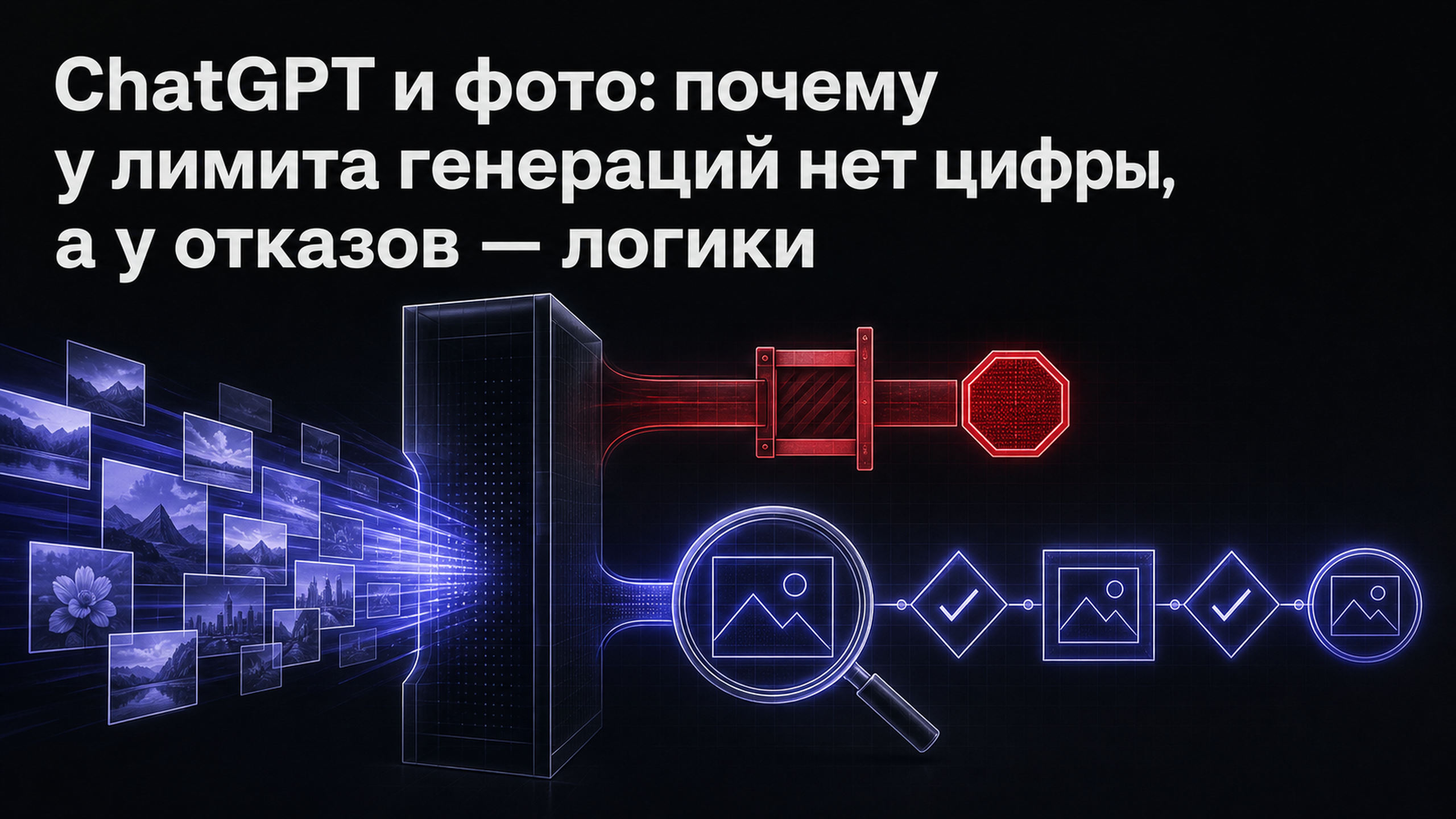 Обложка статьи: ChatGPT и фото: почему у лимита генераций нет цифры, а у отказов — логики