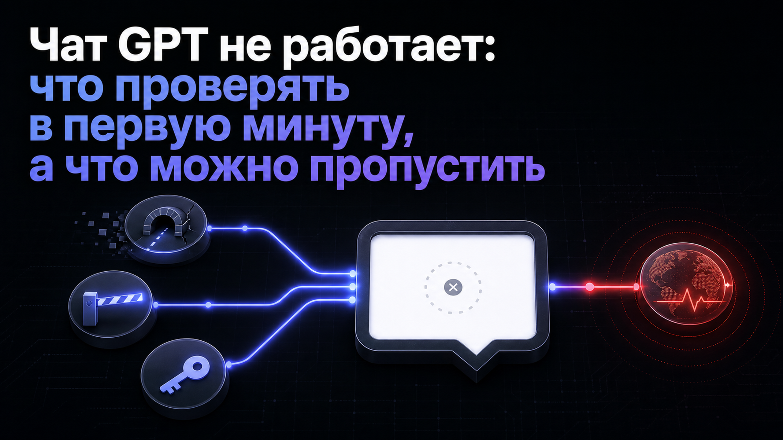 Обложка статьи: Чат GPT не работает: что проверять в первую минуту, а что можно пропустить