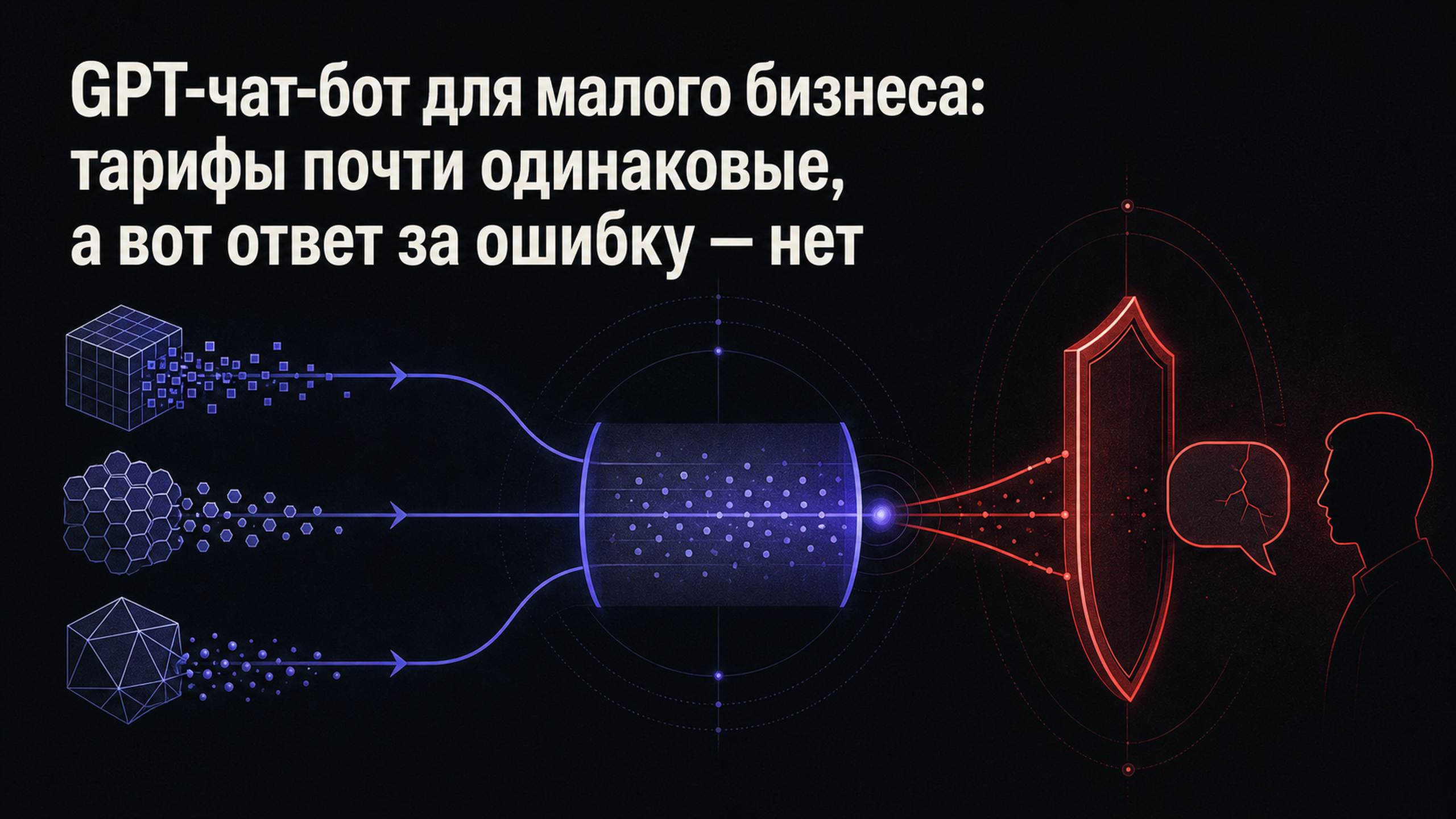 Обложка статьи: GPT-чат-бот для малого бизнеса: тарифы почти одинаковые, а вот ответ за ошибку — нет