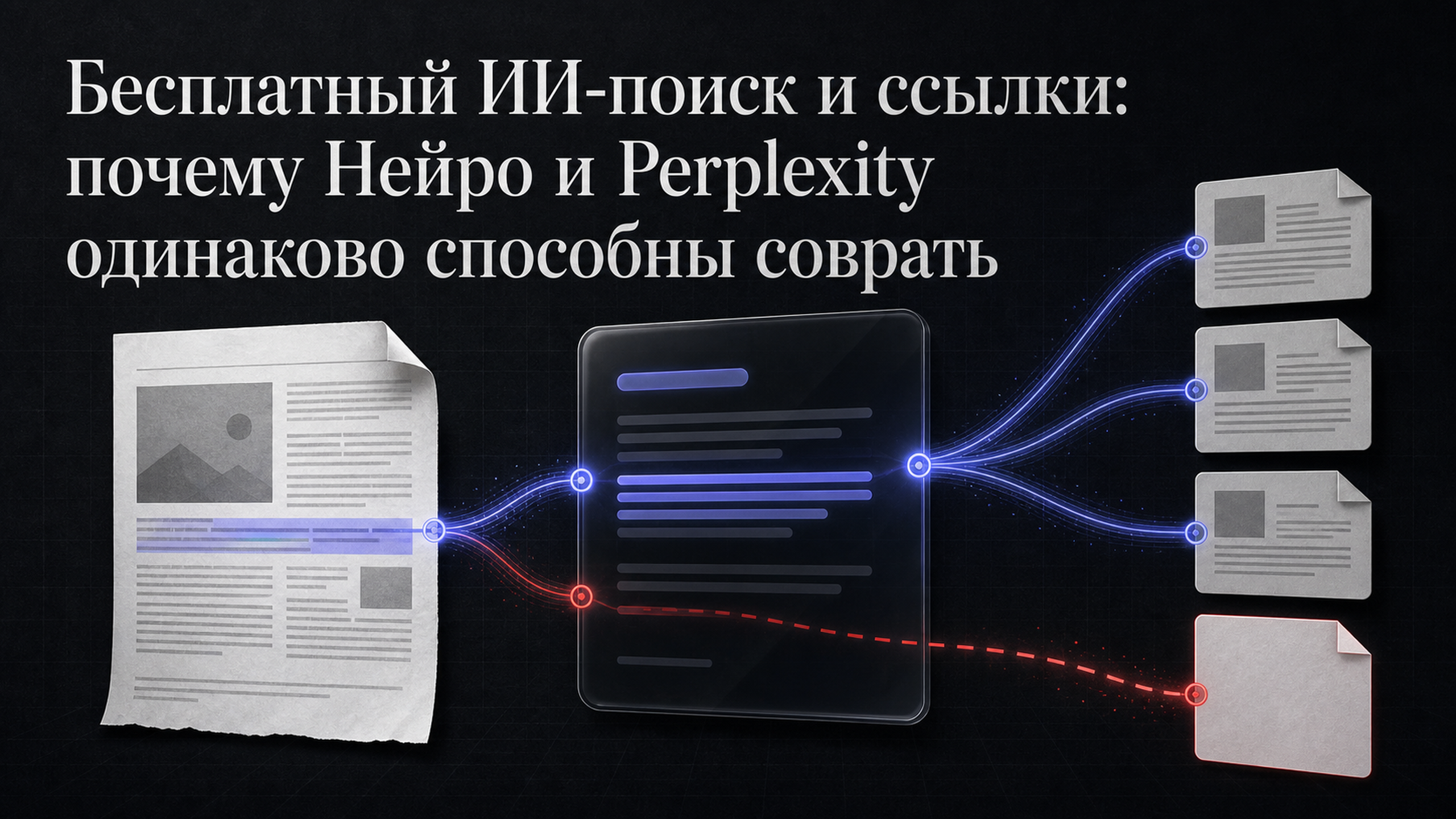 Обложка статьи: Бесплатный ИИ-поиск и ссылки: почему Нейро и Perplexity одинаково способны соврать