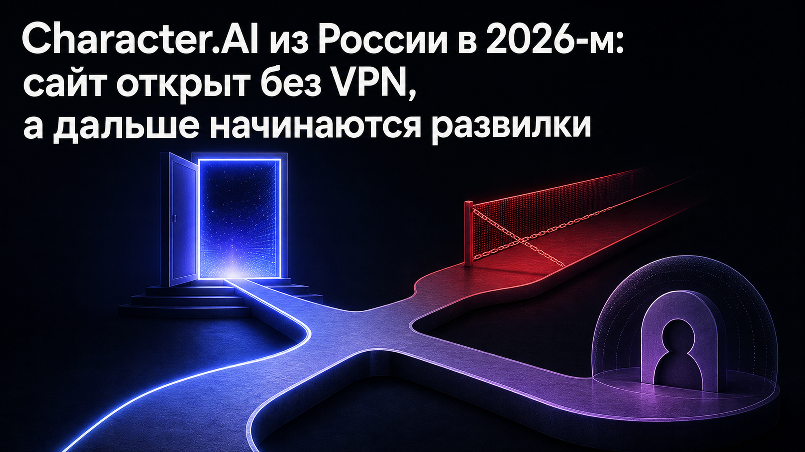 Обложка статьи: Character.AI из России в 2026-м: сайт открыт без VPN, а дальше начинаются развилки