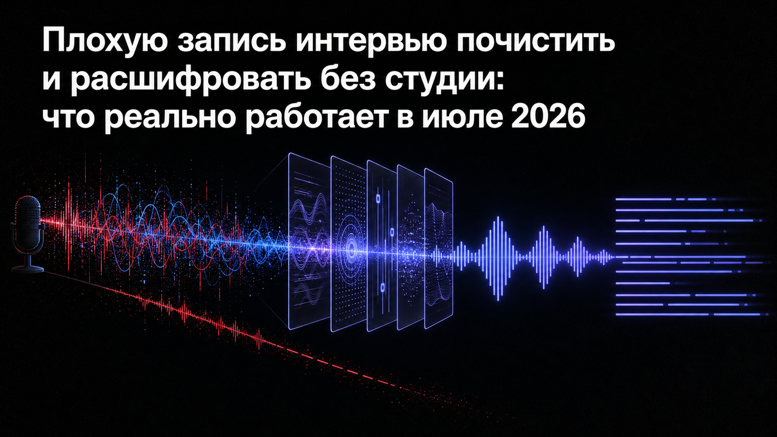 Обложка статьи: Плохую запись интервью почистить и расшифровать без студии: что реально работает в июле 2026