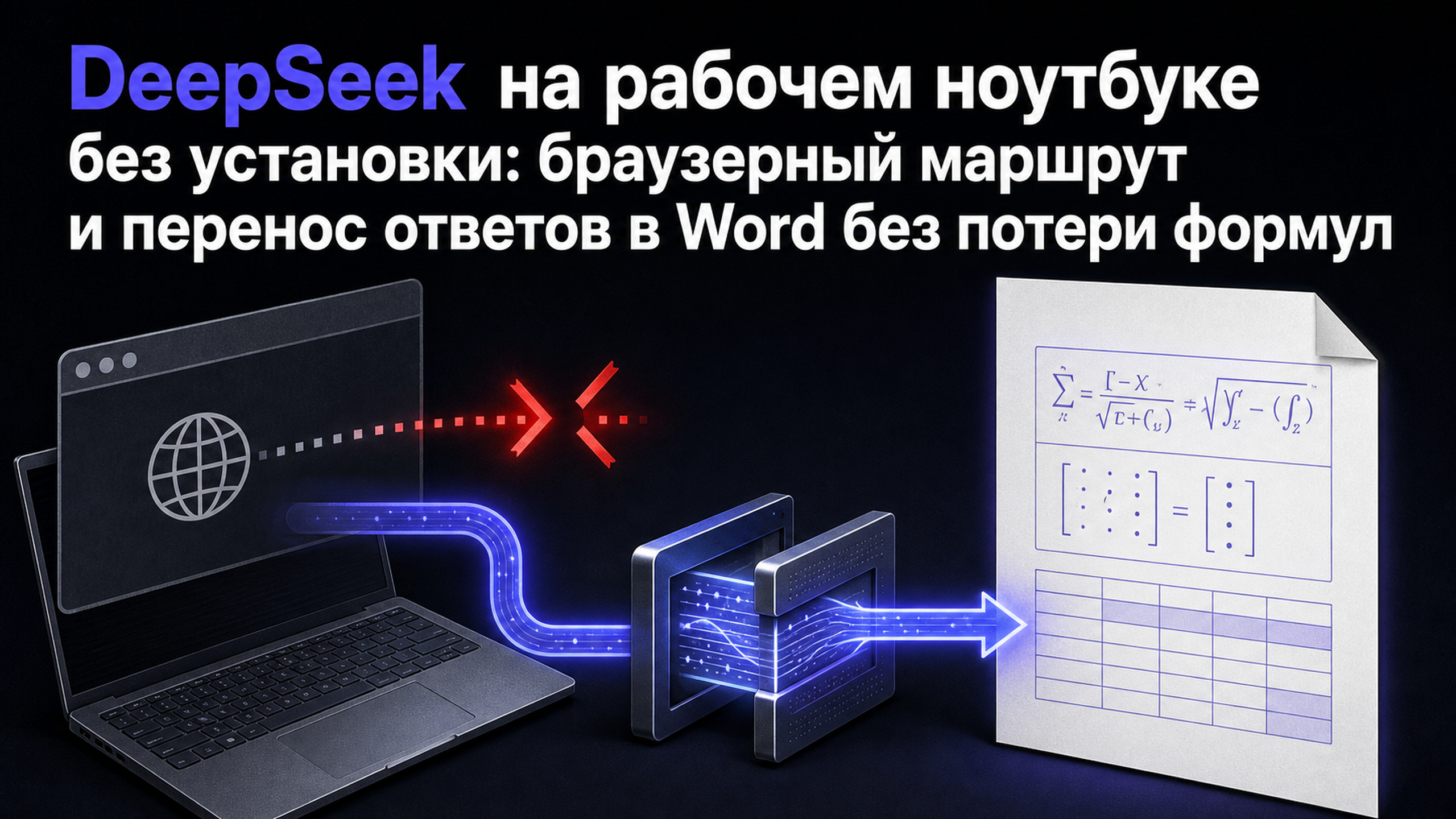 Обложка статьи: DeepSeek на рабочем ноутбуке без установки: браузерный маршрут и перенос ответов в Word без потери формул