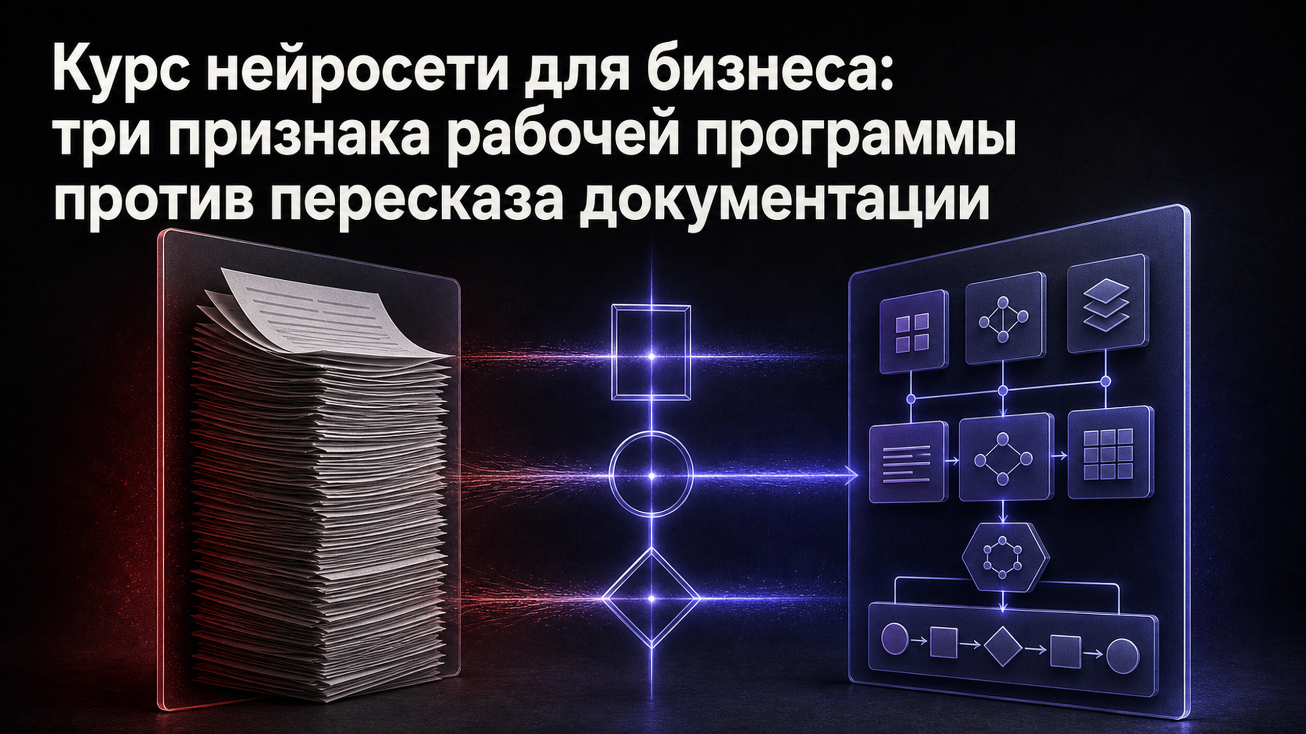 Обложка статьи: Курс нейросети для бизнеса: три признака рабочей программы против пересказа документации