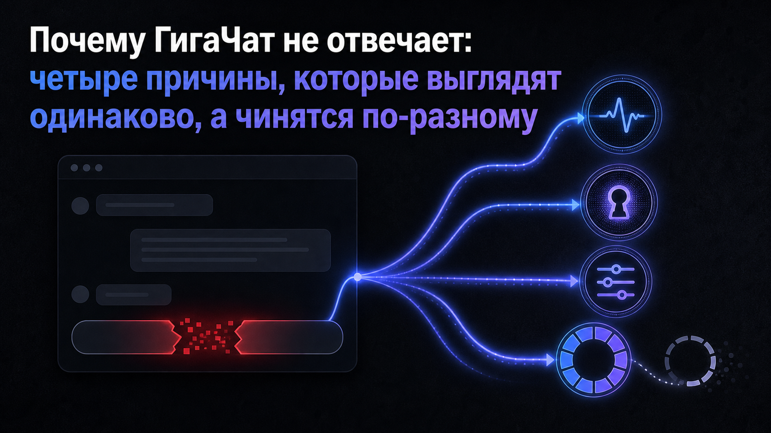 Обложка статьи: Почему ГигаЧат не отвечает: четыре причины, которые выглядят одинаково, а чинятся по-разному