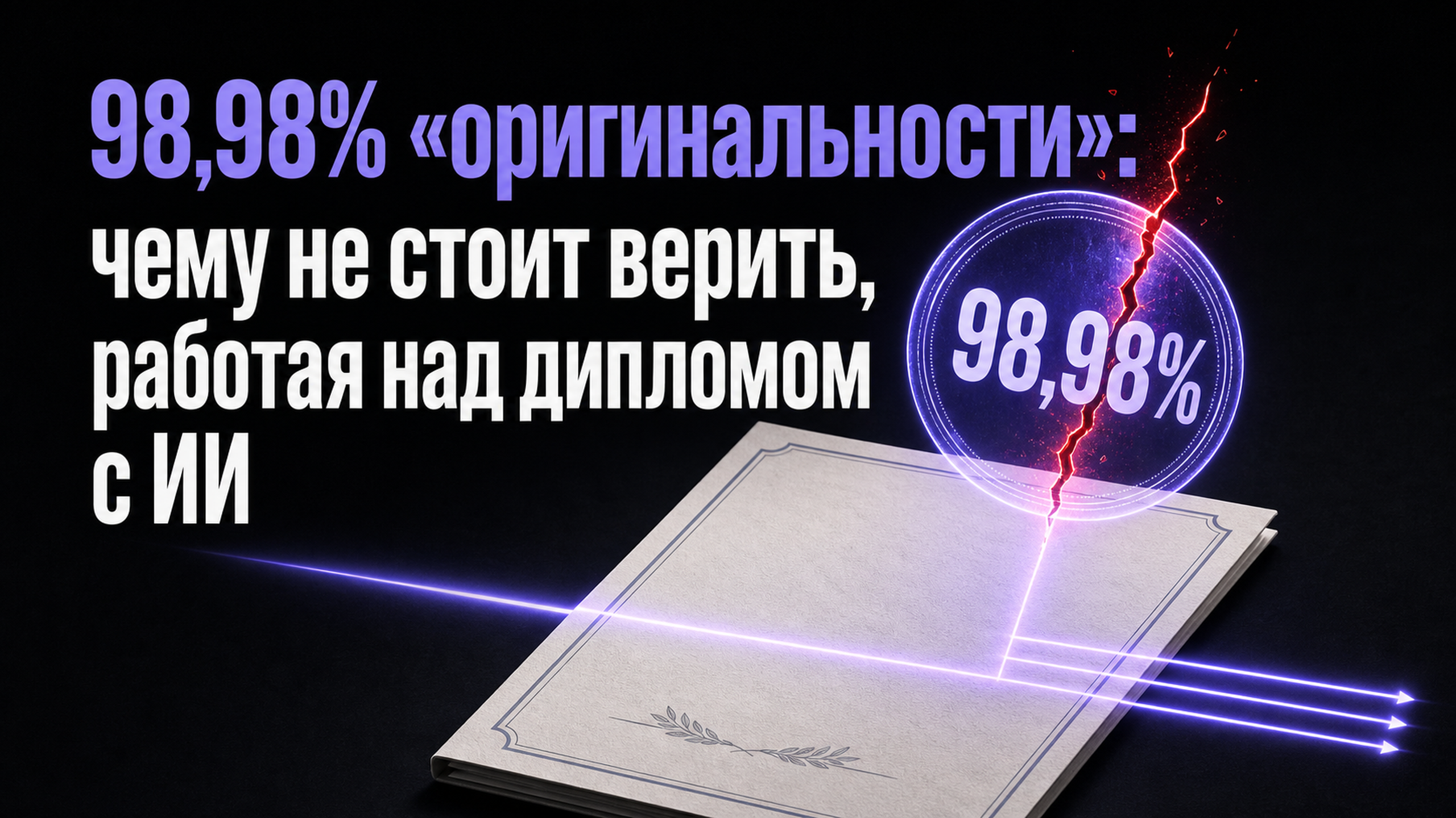 Обложка статьи: 98,98% «оригинальности»: чему не стоит верить, работая над дипломом с ИИ