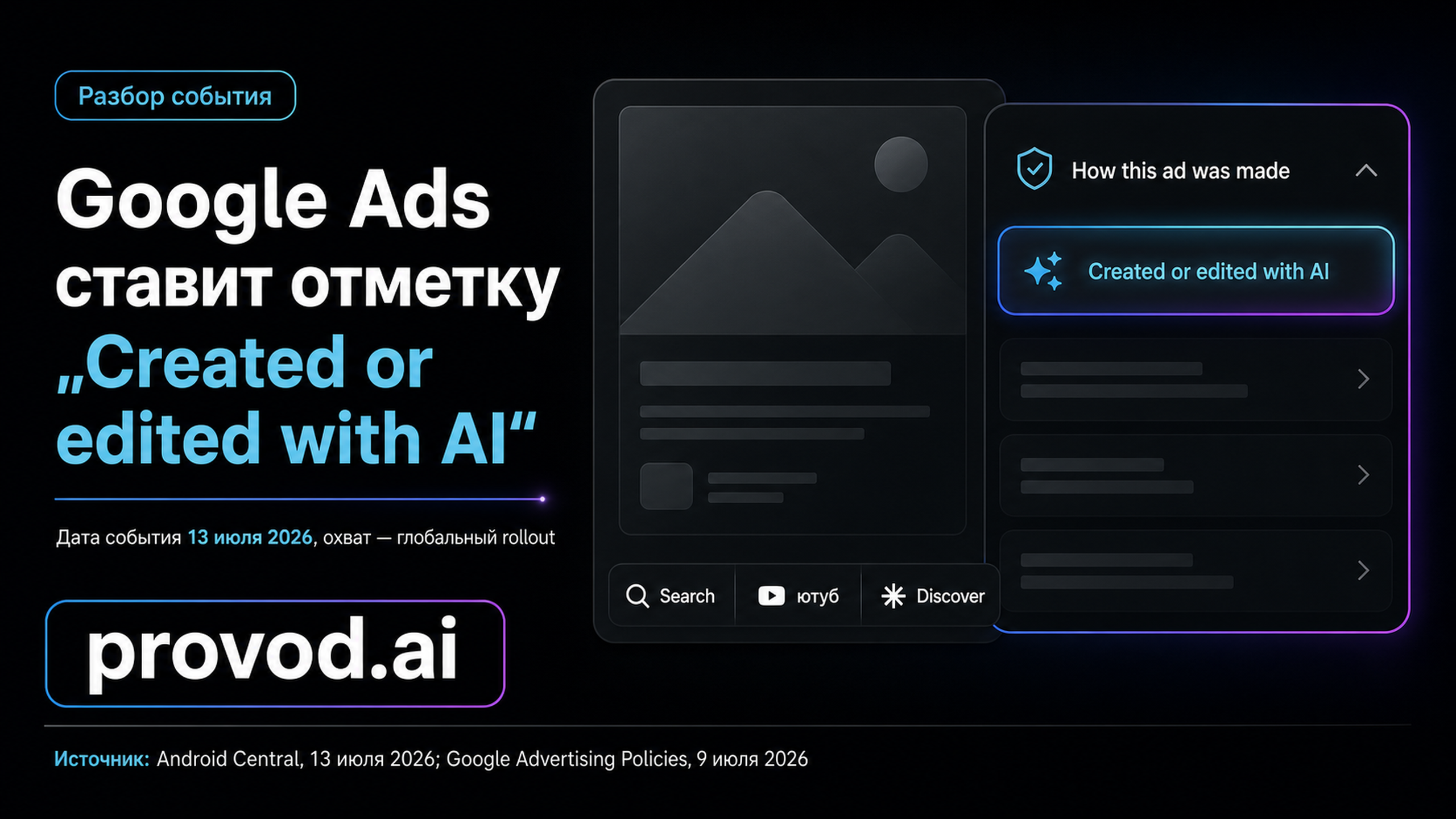 Обложка статьи: Google Ads раскрыл использование ИИ в рекламе: где спрятана отметка Created or edited with AI: ai для создания карточек маркетплейса