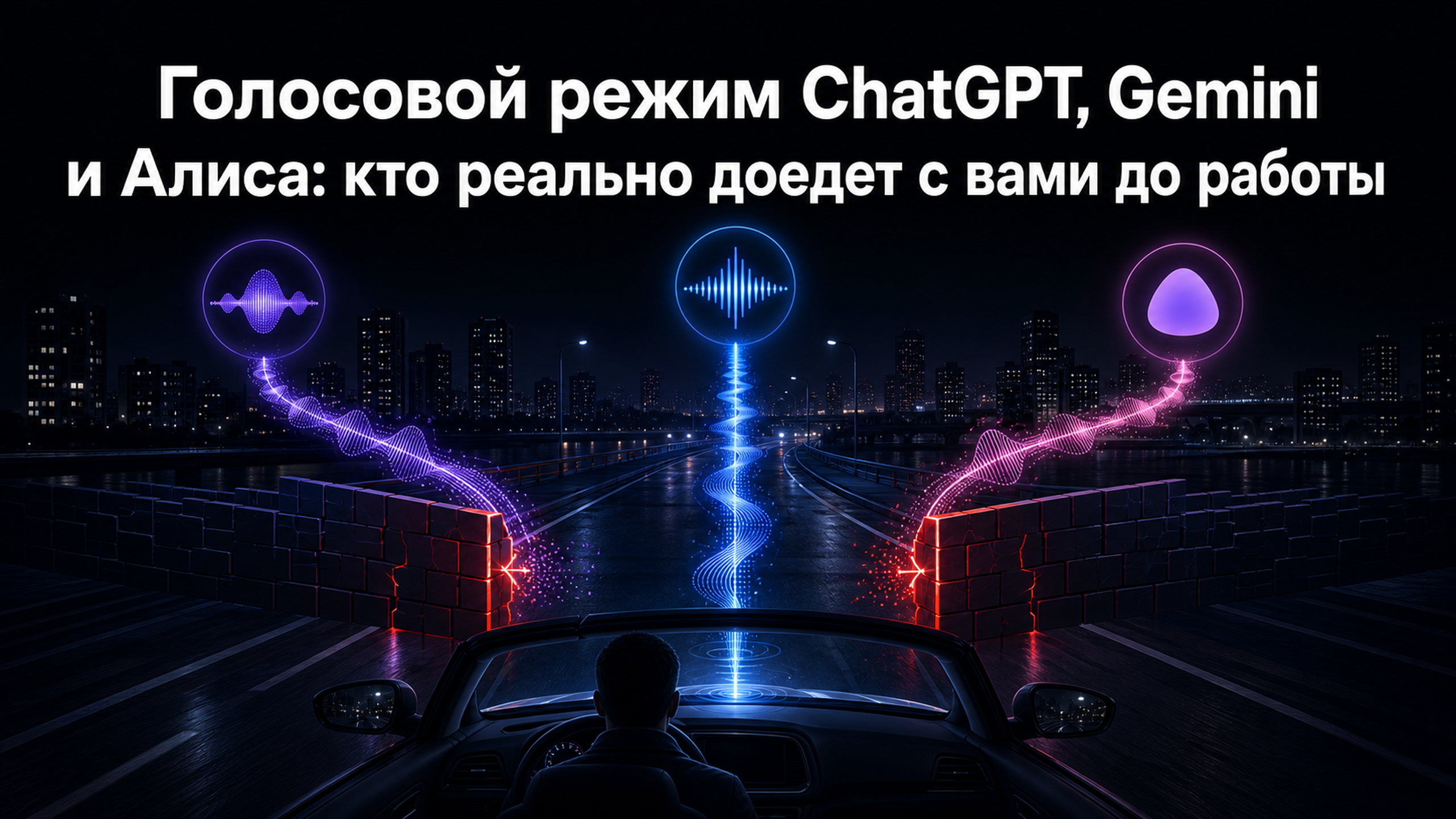 Обложка статьи: Голосовой режим ChatGPT, Gemini и Алиса: кто реально доедет с вами до работы