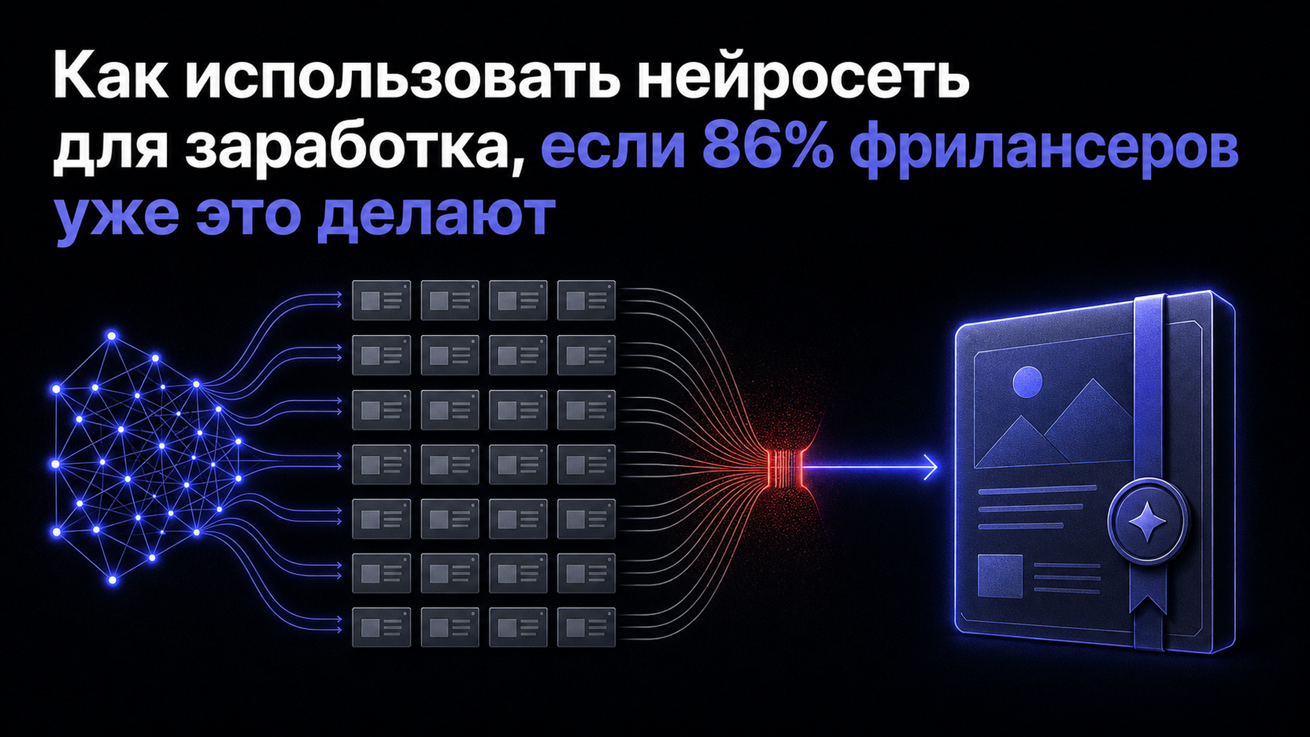Обложка статьи: Как использовать нейросеть для заработка, если 86% фрилансеров уже это делают