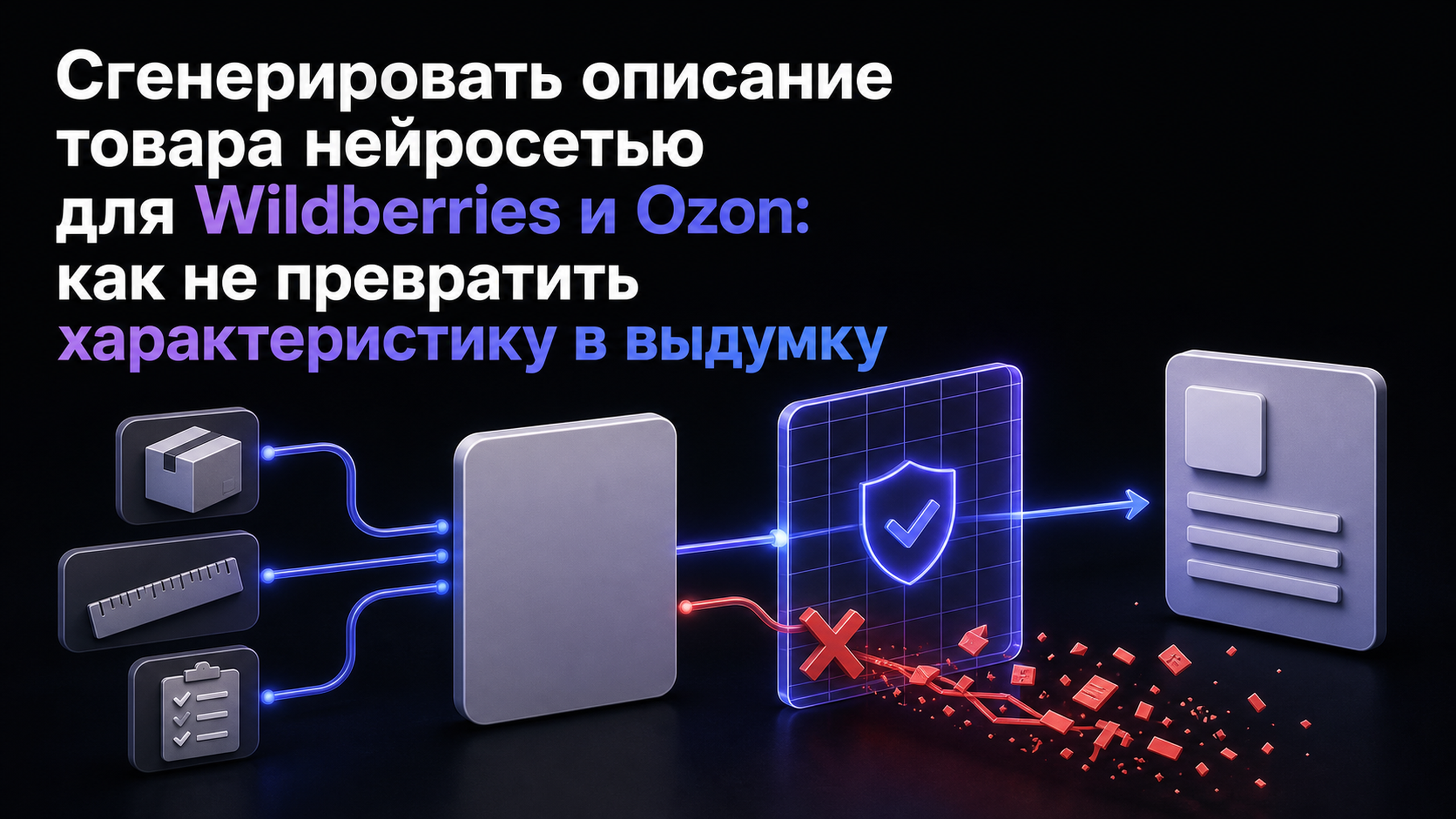 Обложка статьи: Сгенерировать описание товара нейросетью для Wildberries и Ozon: как не превратить характеристику в выдумку