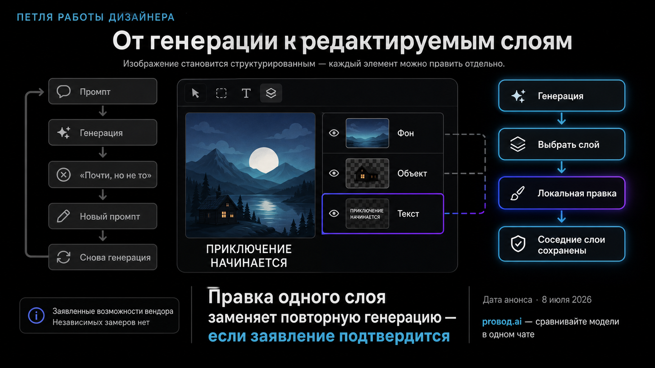 Схема: как генерация раскладывается на редактируемые слои