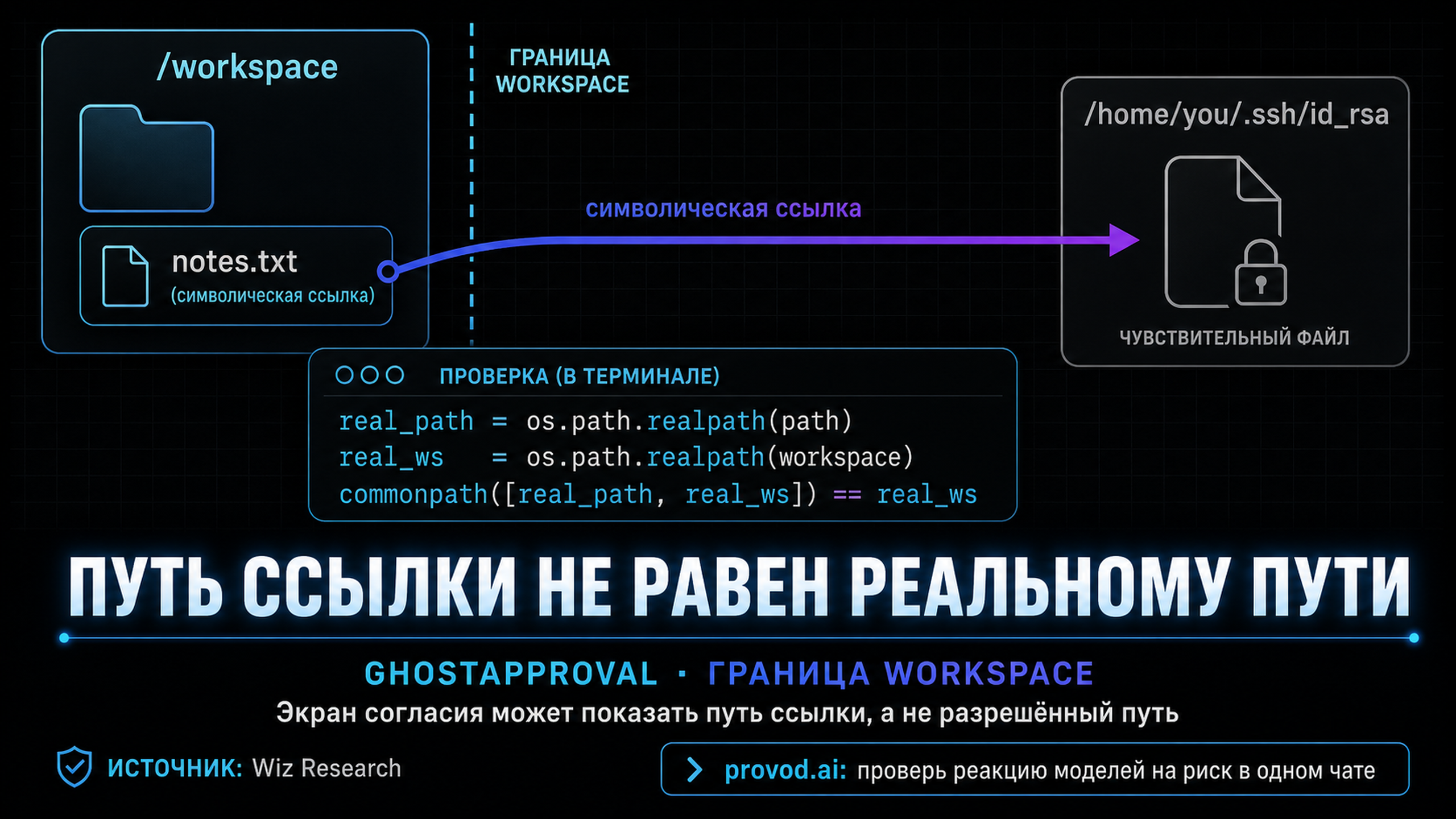 Схема: доверенная папка, символическая ссылка и выход за границу к чувствительному файлу